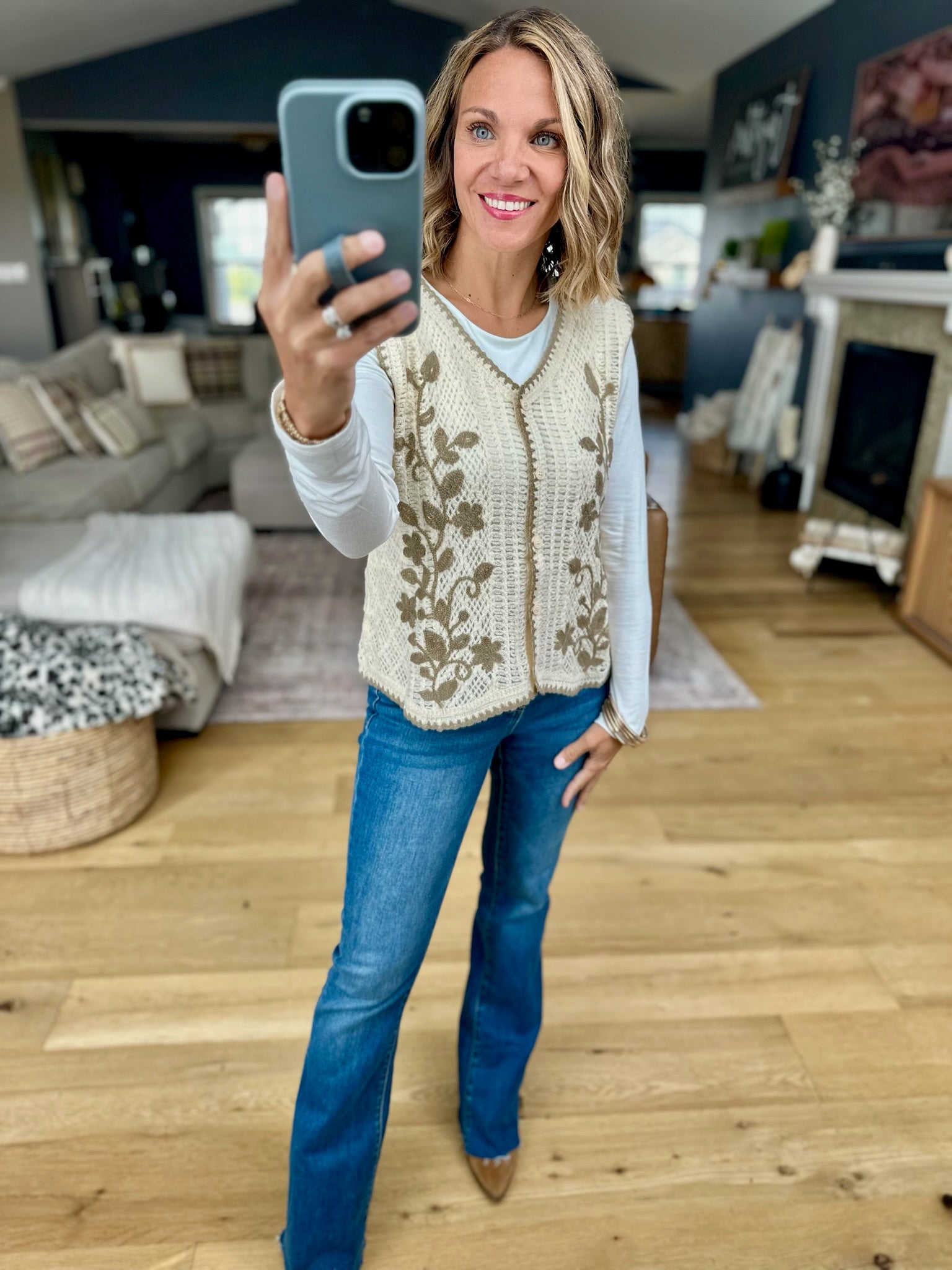 Hearth Glow Crochet Knit Vest-Anniewear-Anna Kaytes Boutique, Women's Fashion Boutique in Grinnell, Iowa