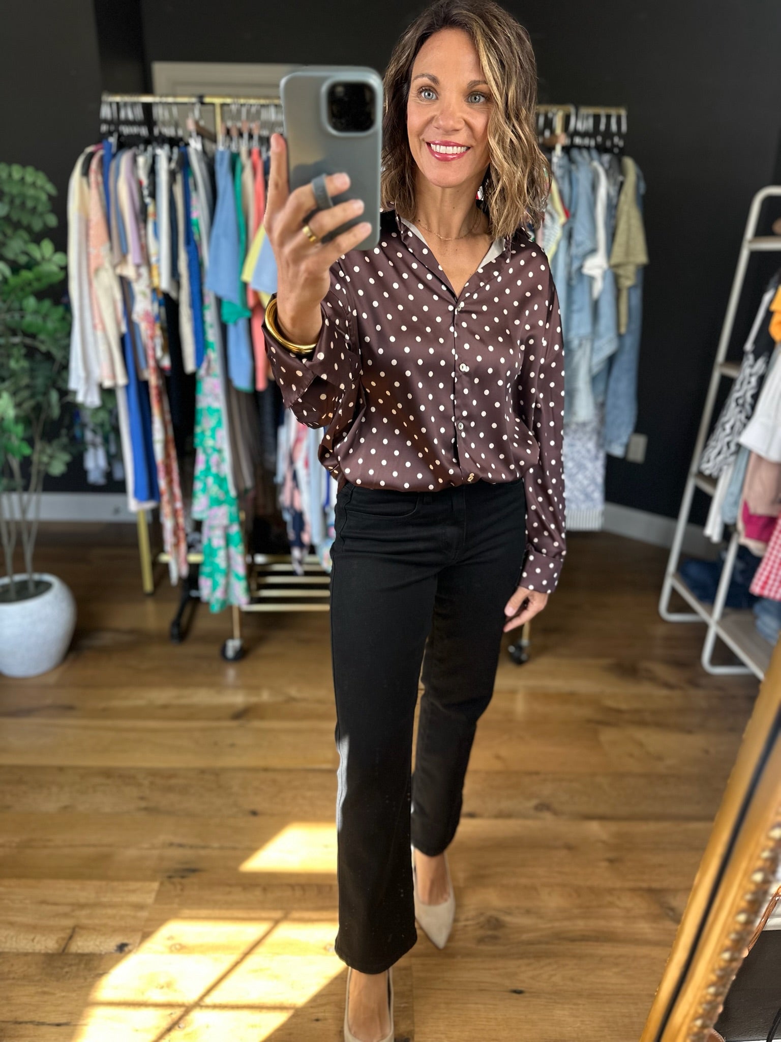 Served Its Purpose Polka-Dot Button-Down Top-Long Sleeves-Vine & Love-Anna Kaytes Boutique, Women's Fashion Boutique in Grinnell, Iowa