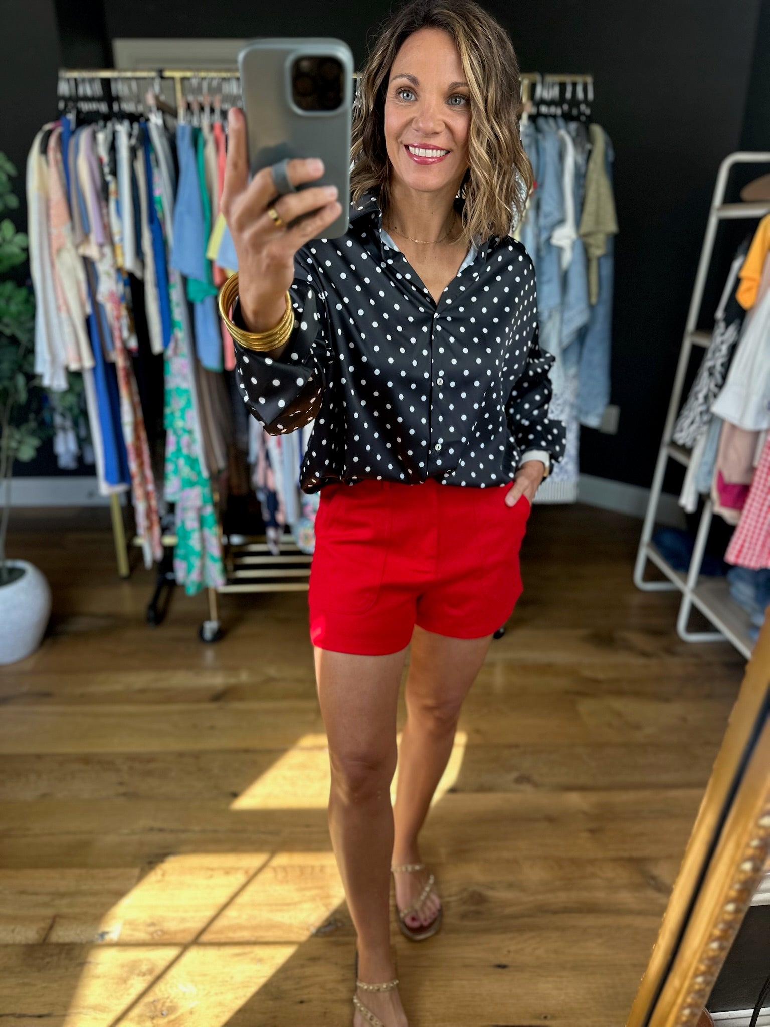 Served Its Purpose Polka-Dot Button-Down Top-Long Sleeves-Vine & Love-Anna Kaytes Boutique, Women's Fashion Boutique in Grinnell, Iowa