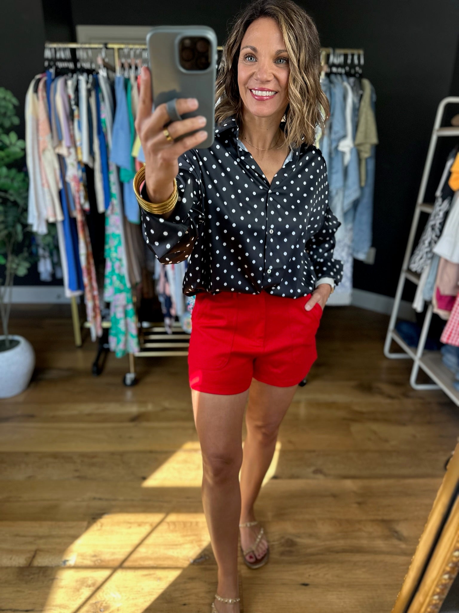 Served Its Purpose Polka-Dot Button-Down Top-Long Sleeves-Vine & Love-Anna Kaytes Boutique, Women's Fashion Boutique in Grinnell, Iowa