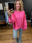 High Energy Striped Crewneck Sweatshirt - Pink-Bibi-Anna Kaytes Boutique, Women's Fashion Boutique in Grinnell, Iowa