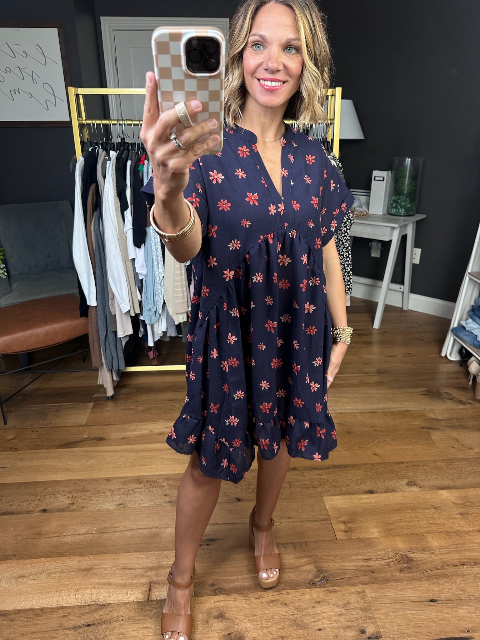 Field Of Florals Pocket Dress - Navy-Easel-Anna Kaytes Boutique, Women's Fashion Boutique in Grinnell, Iowa