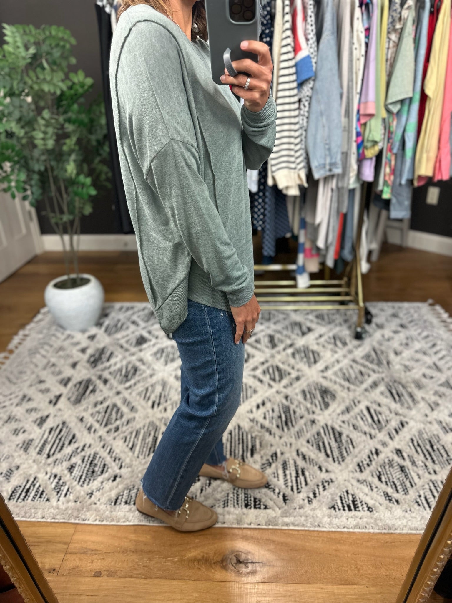A Big Day V-Neck Top-Long Sleeves-Wasabi & Mint-Anna Kaytes Boutique, Women's Fashion Boutique in Grinnell, Iowa