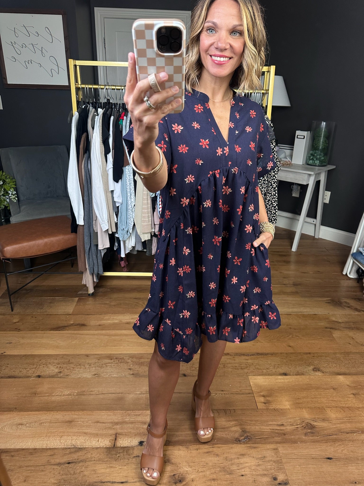 Field Of Florals Pocket Dress - Navy-Easel-Anna Kaytes Boutique, Women's Fashion Boutique in Grinnell, Iowa