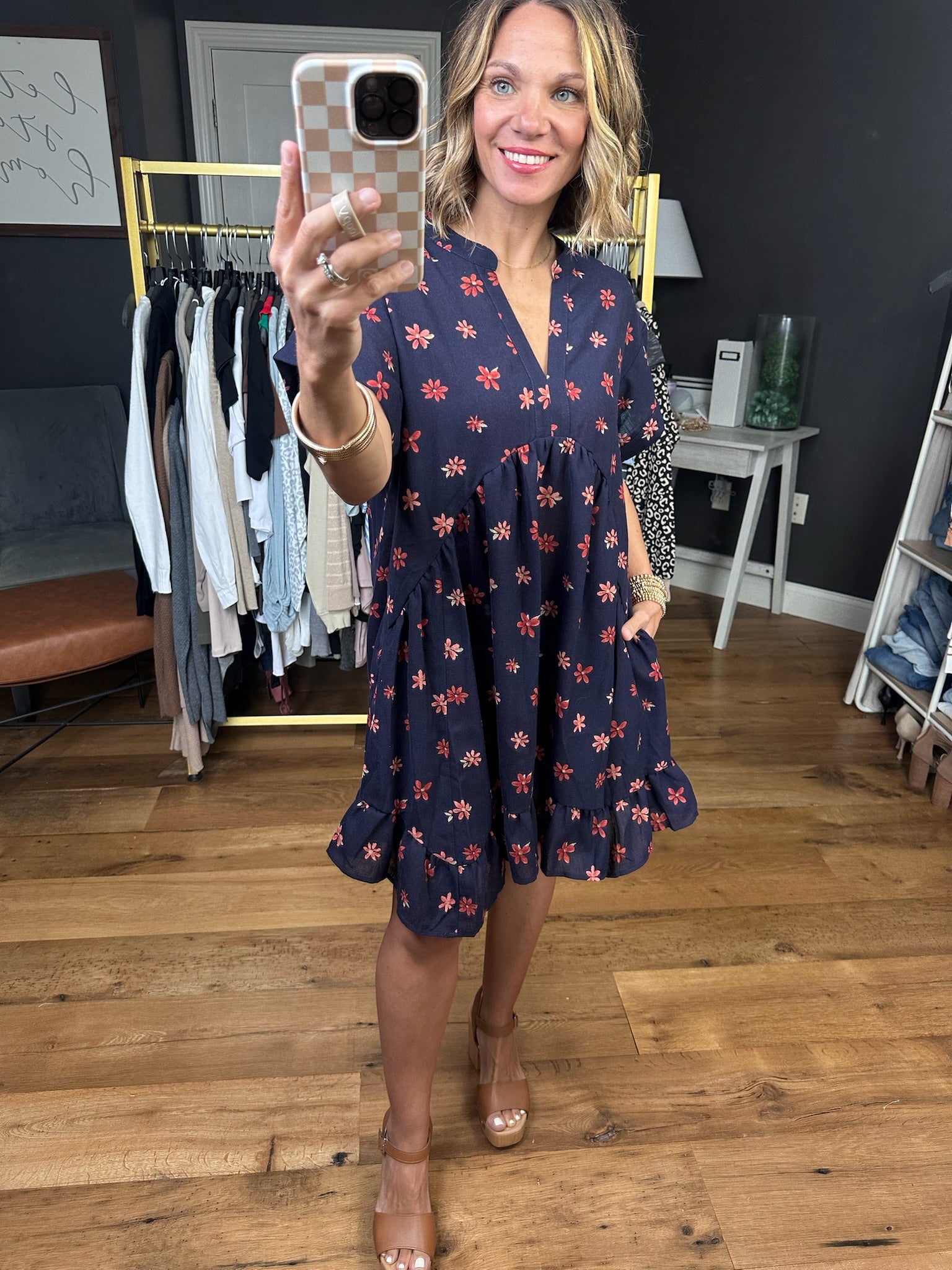 Field Of Florals Pocket Dress - Navy-Easel-Anna Kaytes Boutique, Women's Fashion Boutique in Grinnell, Iowa