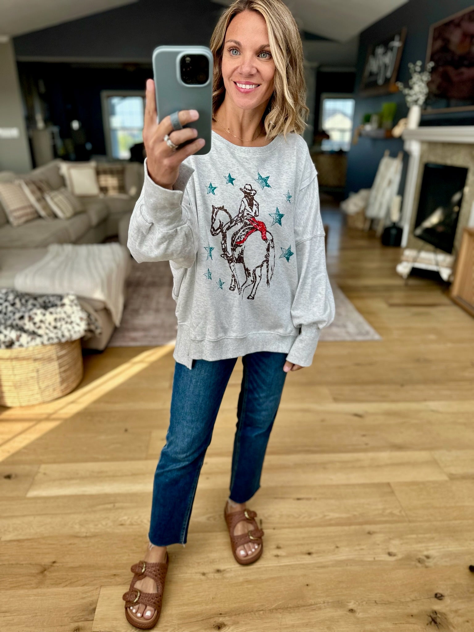 Wild Wild West Graphic Crew-Sweaters-Eesome-Anna Kaytes Boutique, Women's Fashion Boutique in Grinnell, Iowa