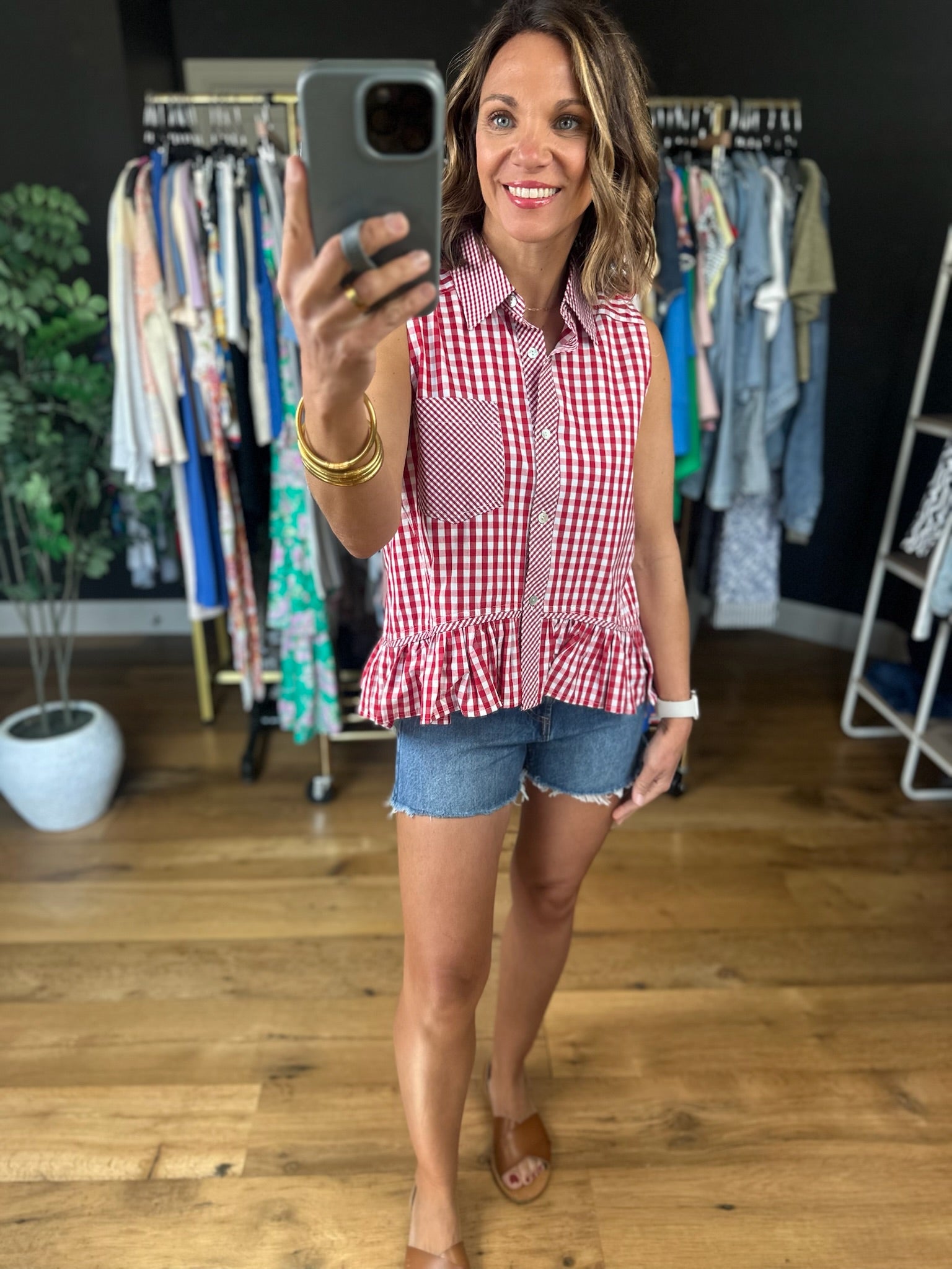 Summer Darling Peplum Button-Down-Sleeveless-Entro-Anna Kaytes Boutique, Women's Fashion Boutique in Grinnell, Iowa