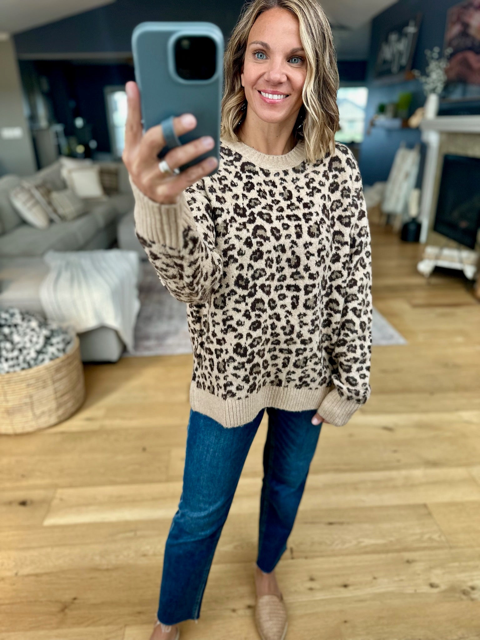 On The Way Animal Print Crew Sweater-sweaters-Wishlist-Anna Kaytes Boutique, Women's Fashion Boutique in Grinnell, Iowa