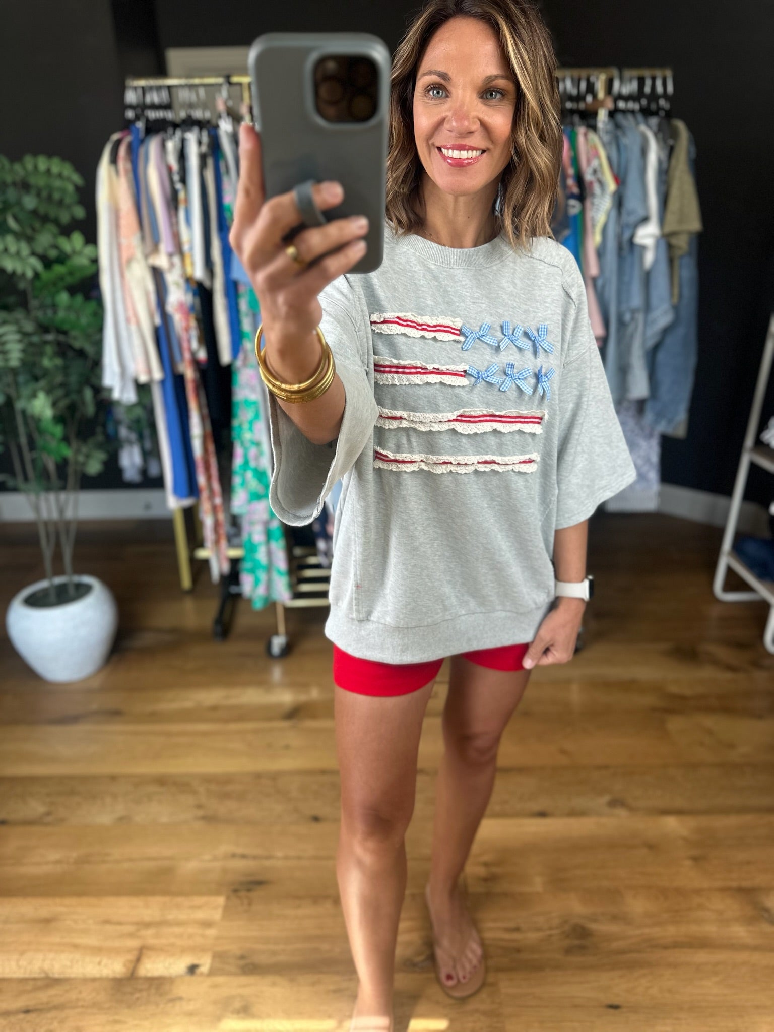 American Dream Oversized Flag Tee-Short Sleeves-Easel-Anna Kaytes Boutique, Women's Fashion Boutique in Grinnell, Iowa