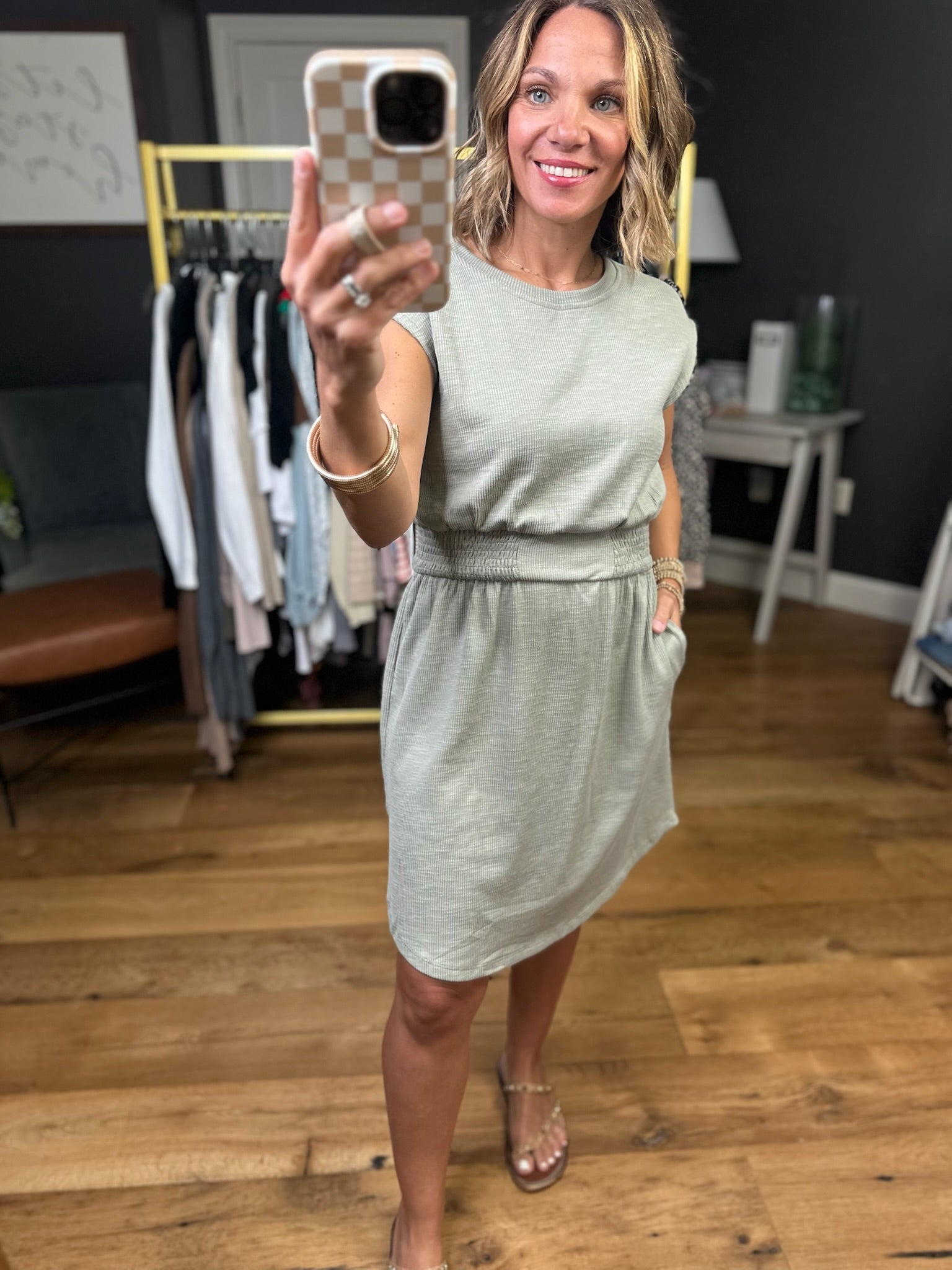 Look To The Future Pocket Dress - Light Olive-Staccato-Anna Kaytes Boutique, Women's Fashion Boutique in Grinnell, Iowa