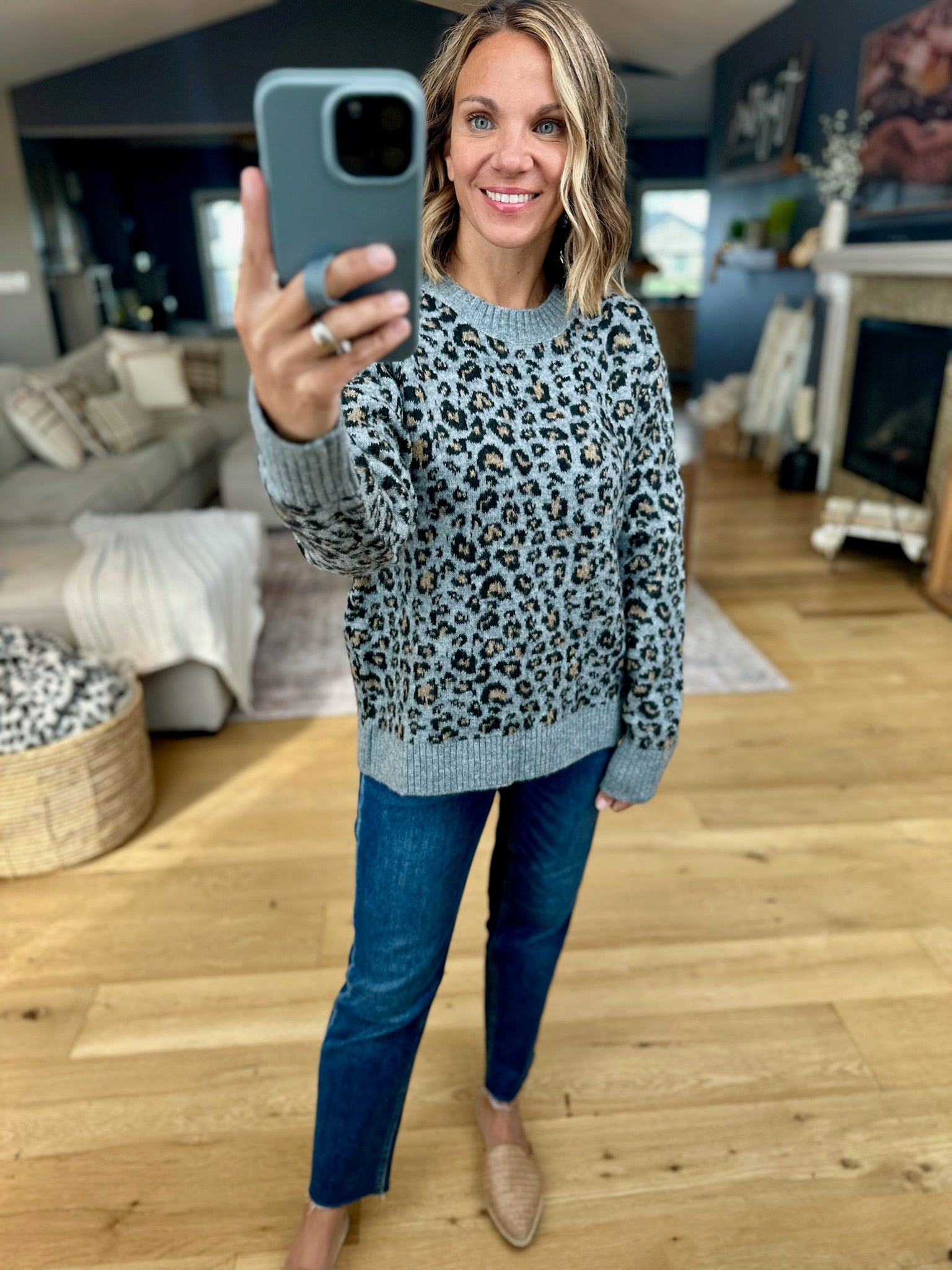 On The Way Animal Print Crew Sweater-sweaters-Wishlist-Anna Kaytes Boutique, Women's Fashion Boutique in Grinnell, Iowa