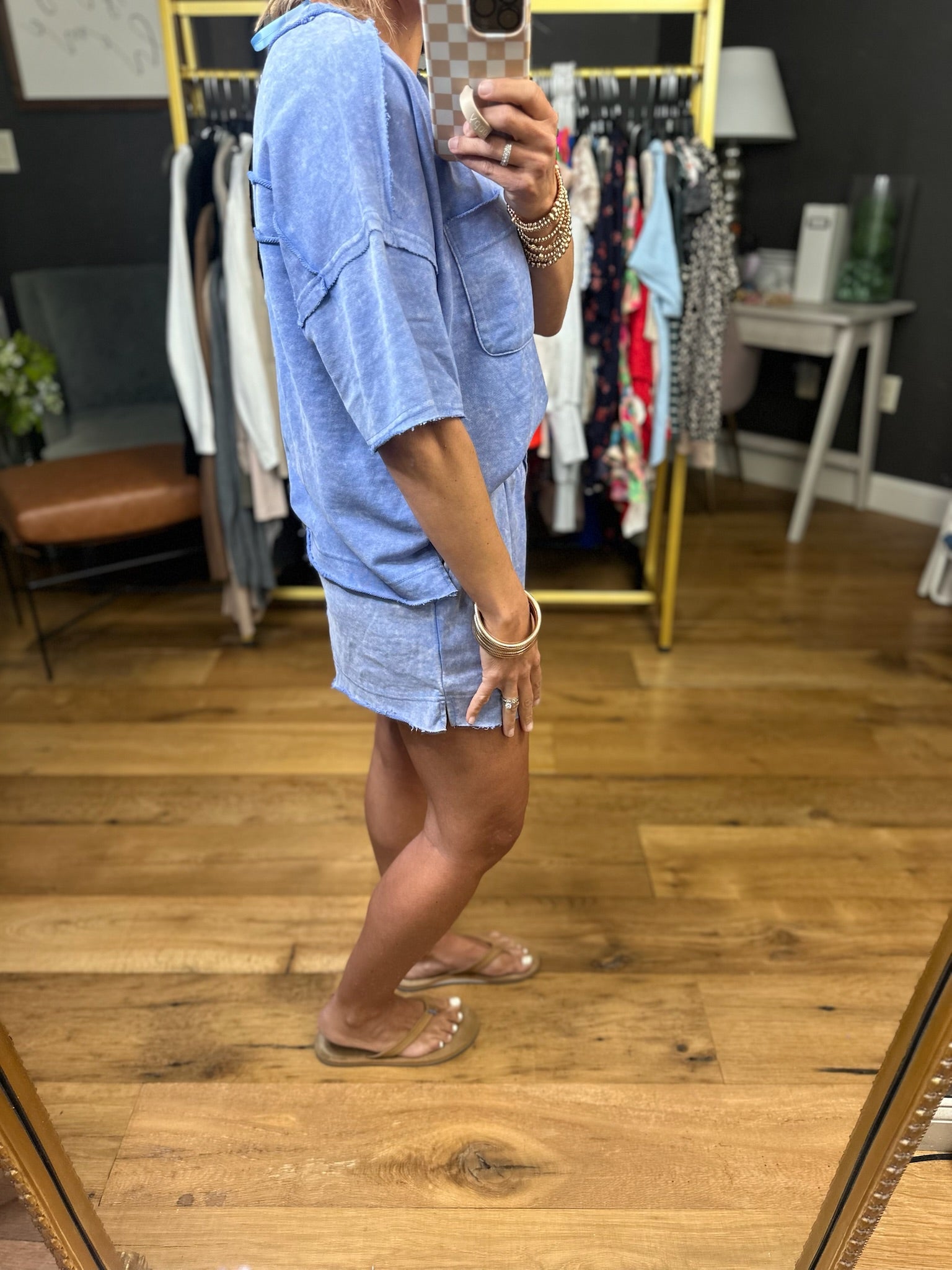 See It Clear Washed Pocket Tee + Short Set - Blue-Very J-Anna Kaytes Boutique, Women's Fashion Boutique in Grinnell, Iowa