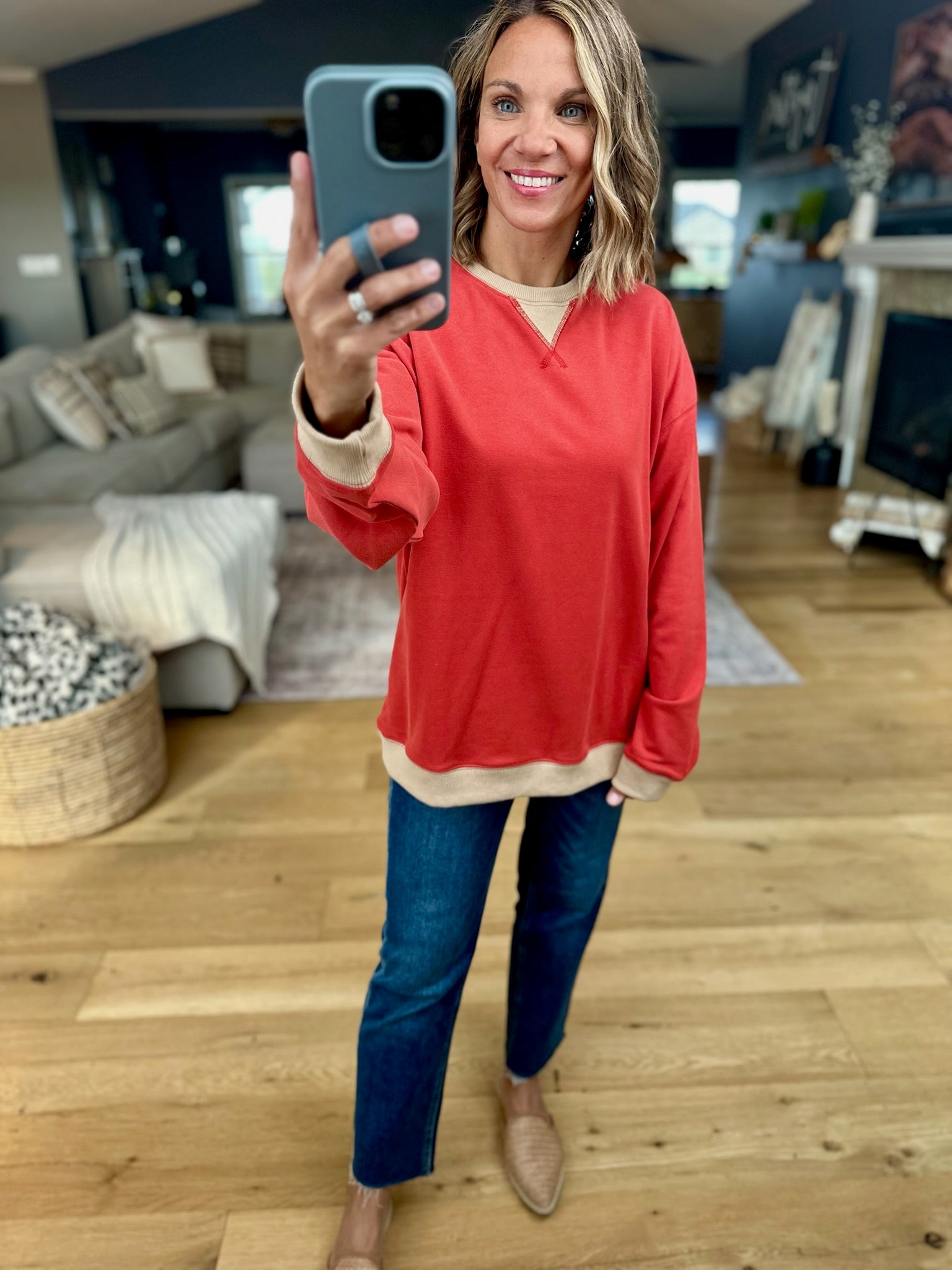 Somewhere We Know Two-Toned Crew-Wishlist-Anna Kaytes Boutique, Women's Fashion Boutique in Grinnell, Iowa