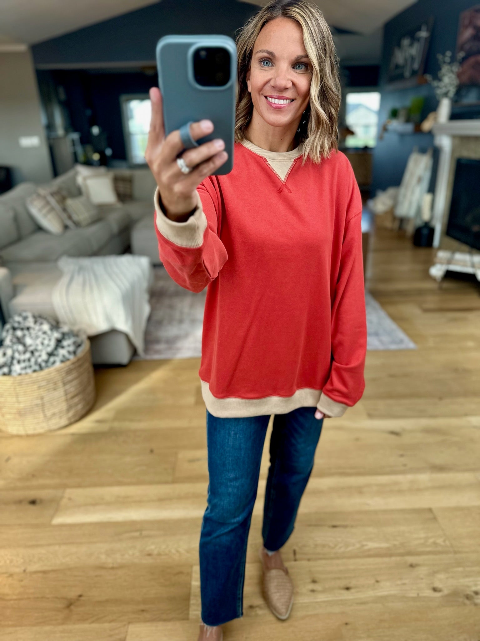 Somewhere We Know Two-Toned Crew-Long Sleeves-Wishlist-Anna Kaytes Boutique, Women's Fashion Boutique in Grinnell, Iowa
