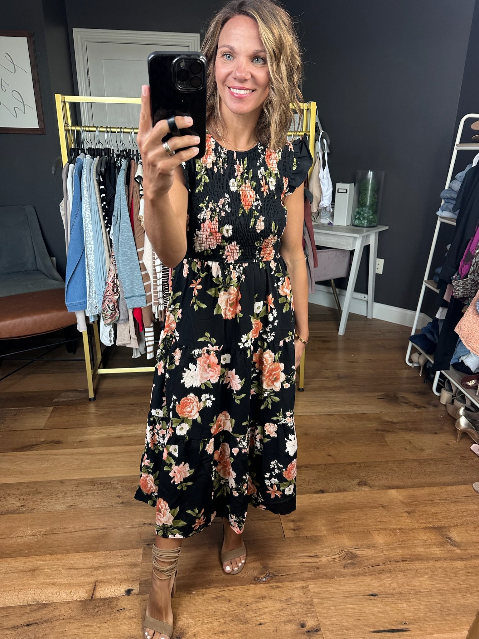 The Day We Met Floral Midi Dress - Black-Blu Pepper-Anna Kaytes Boutique, Women's Fashion Boutique in Grinnell, Iowa