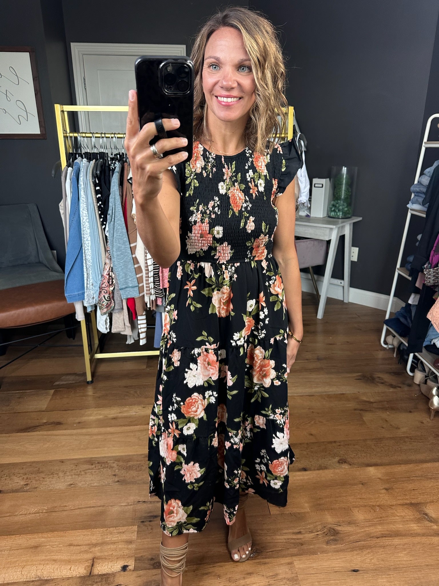 The Day We Met Floral Midi Dress - Black-Blu Pepper-Anna Kaytes Boutique, Women's Fashion Boutique in Grinnell, Iowa