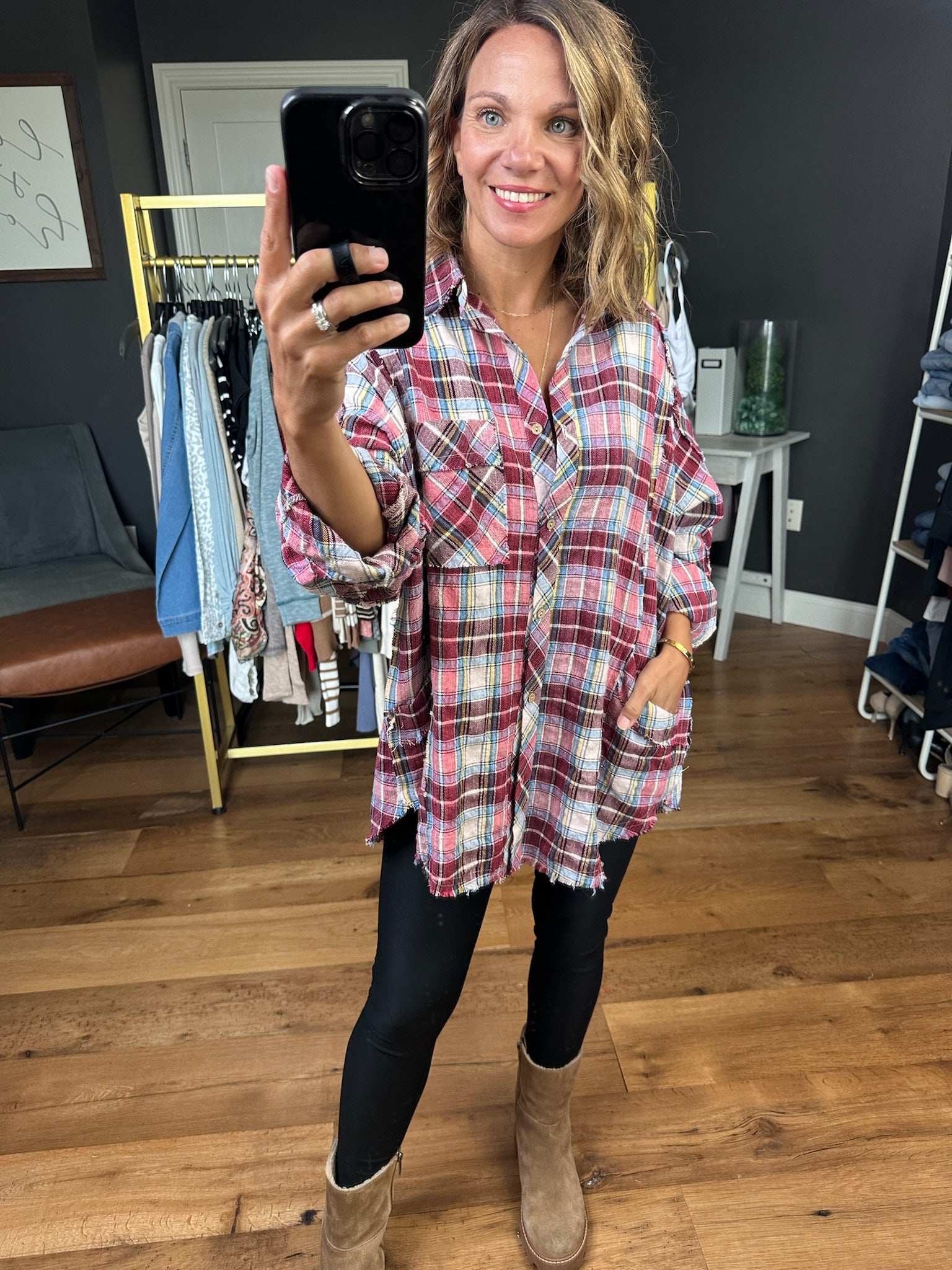 Harvest Harmony Frayed Hem Plaid Button-Down Top - Multiple Options-Easel-Anna Kaytes Boutique, Women's Fashion Boutique in Grinnell, Iowa