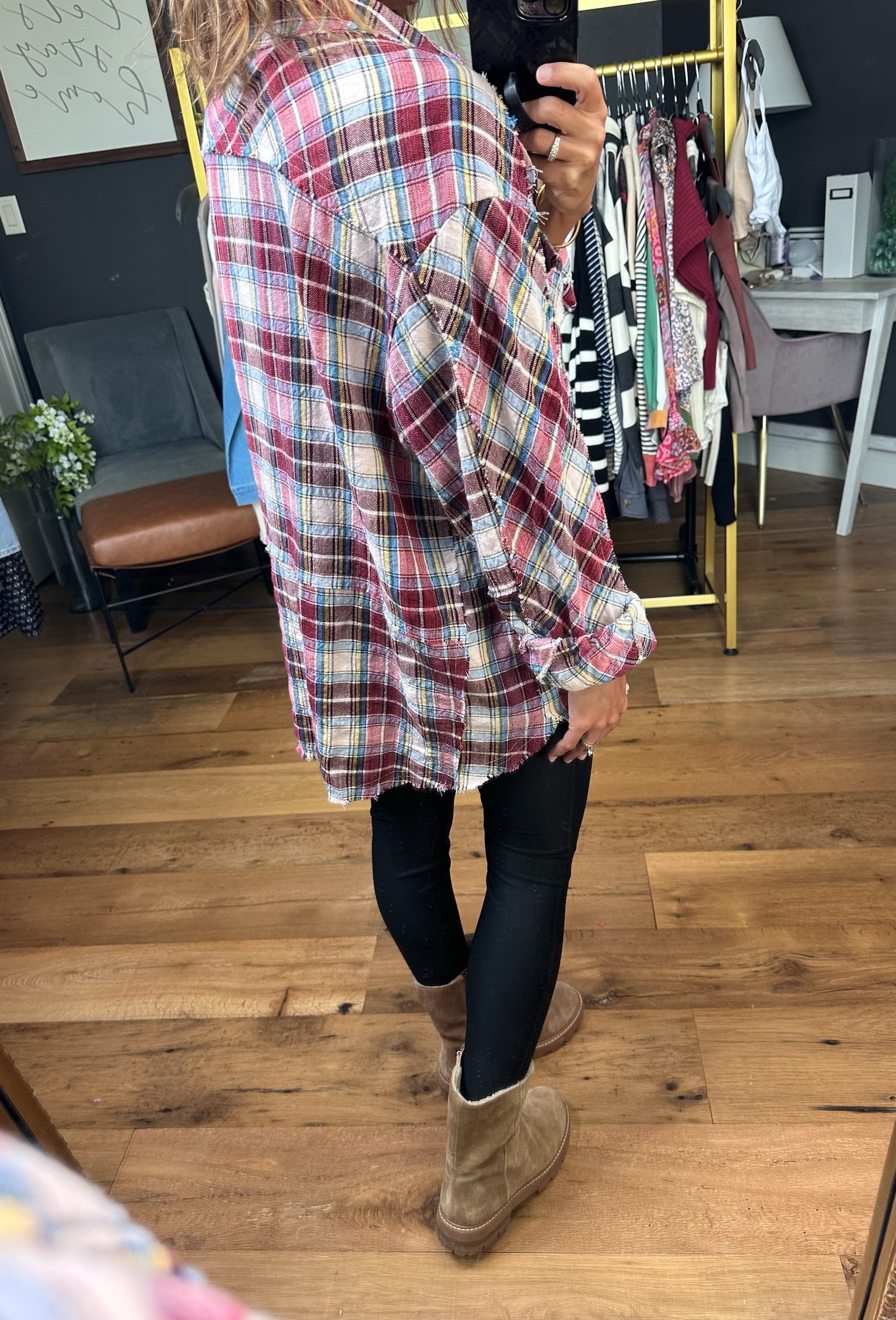 Harvest Harmony Frayed Hem Plaid Button-Down Top - Multiple Options-Easel-Anna Kaytes Boutique, Women's Fashion Boutique in Grinnell, Iowa