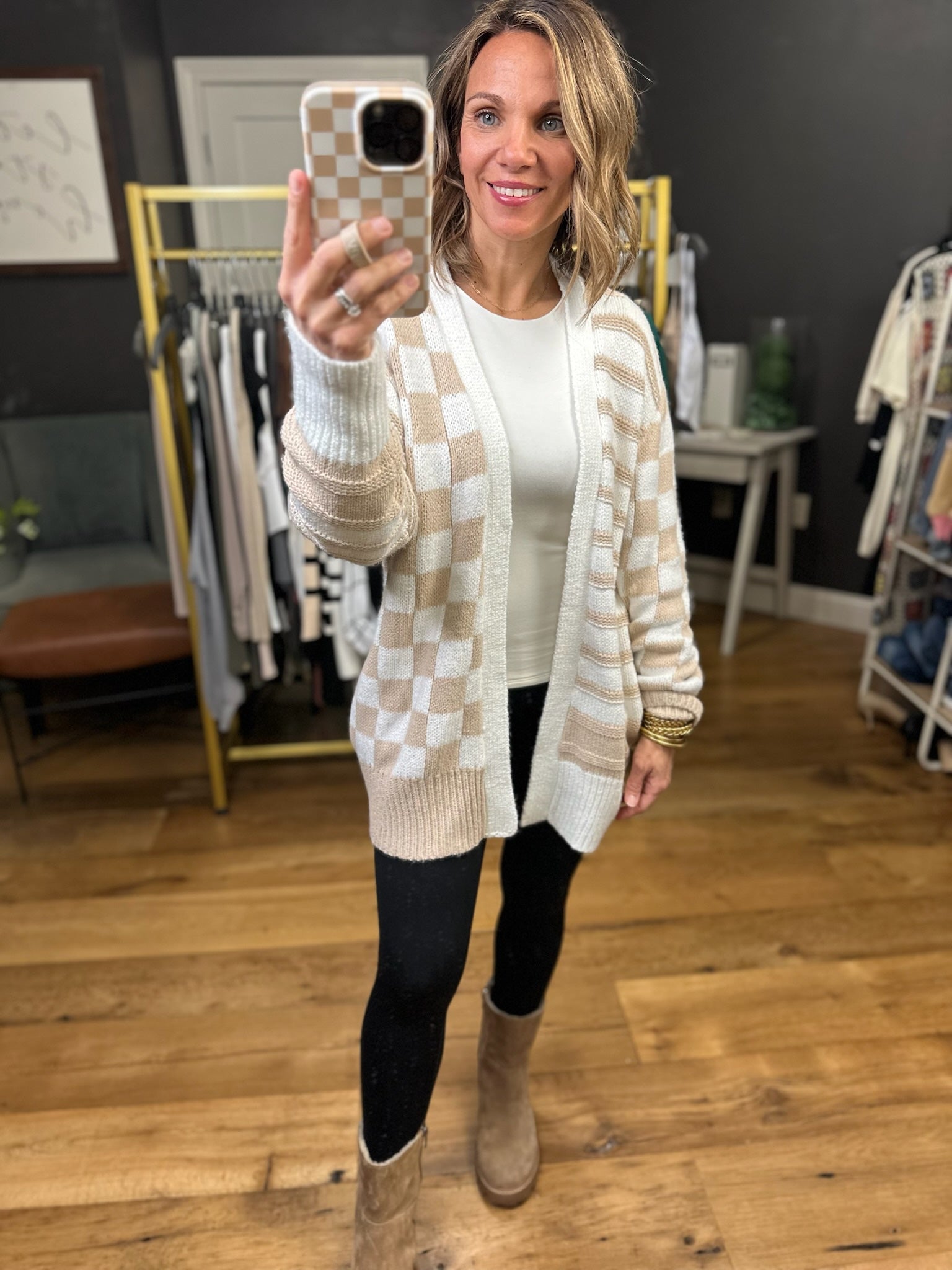 Dream Come True Checkered Cardigan - Cream/Taupe-Wishlist-Anna Kaytes Boutique, Women's Fashion Boutique in Grinnell, Iowa