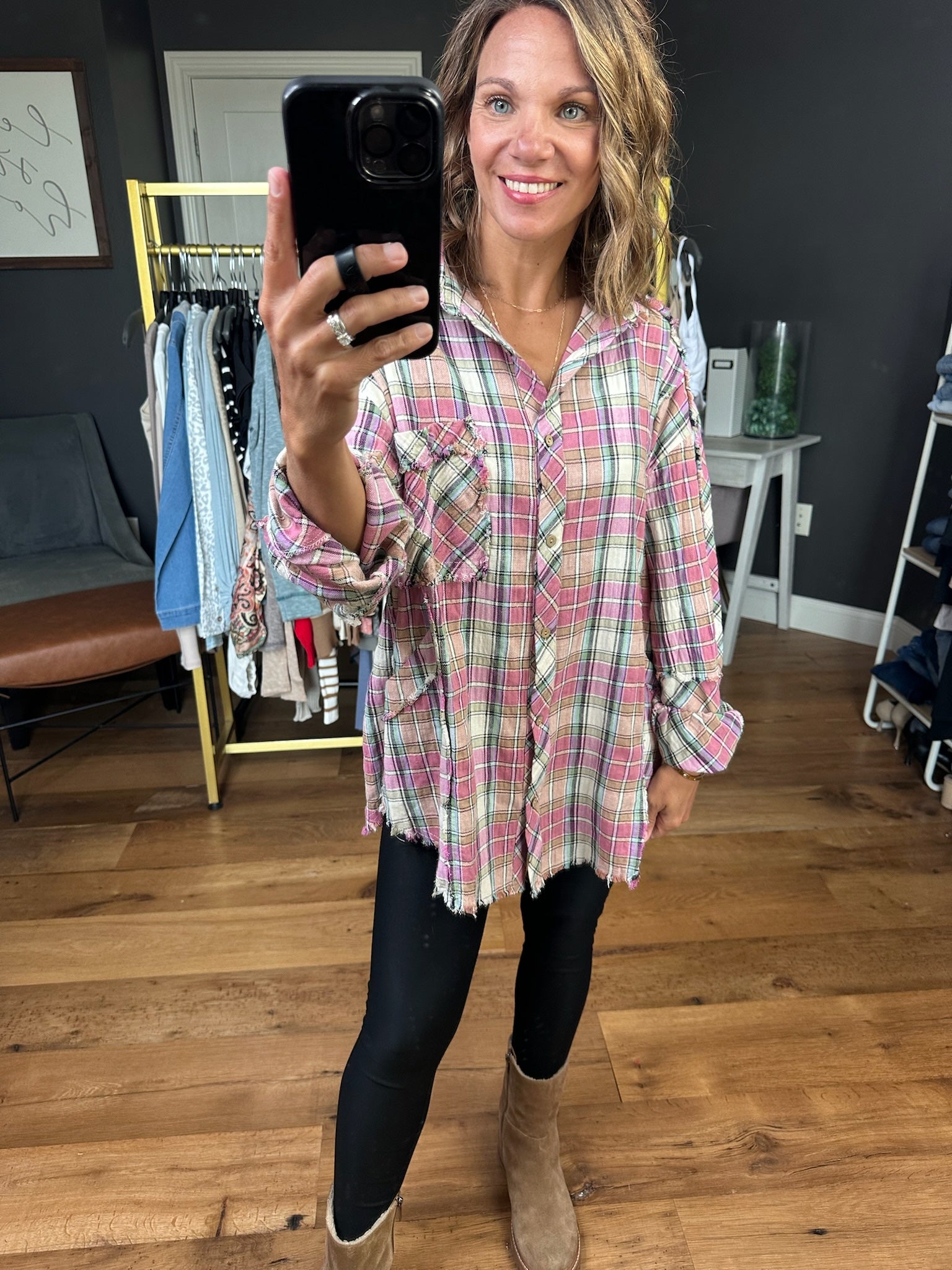 Harvest Harmony Frayed Hem Plaid Button-Down Top - Multiple Options-Easel-Anna Kaytes Boutique, Women's Fashion Boutique in Grinnell, Iowa