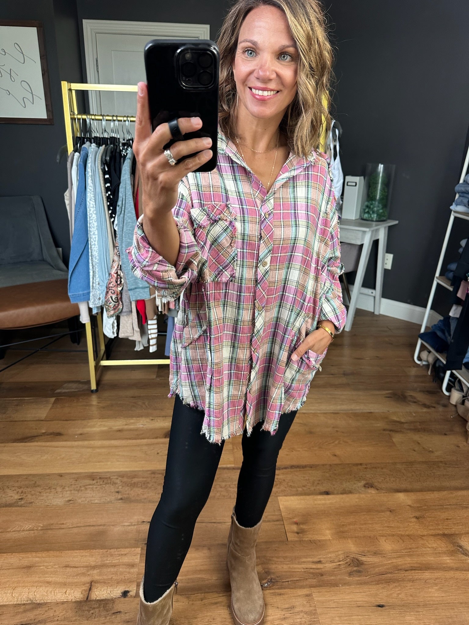 Harvest Harmony Frayed Hem Plaid Button-Down Top - Multiple Options-Easel-Anna Kaytes Boutique, Women's Fashion Boutique in Grinnell, Iowa