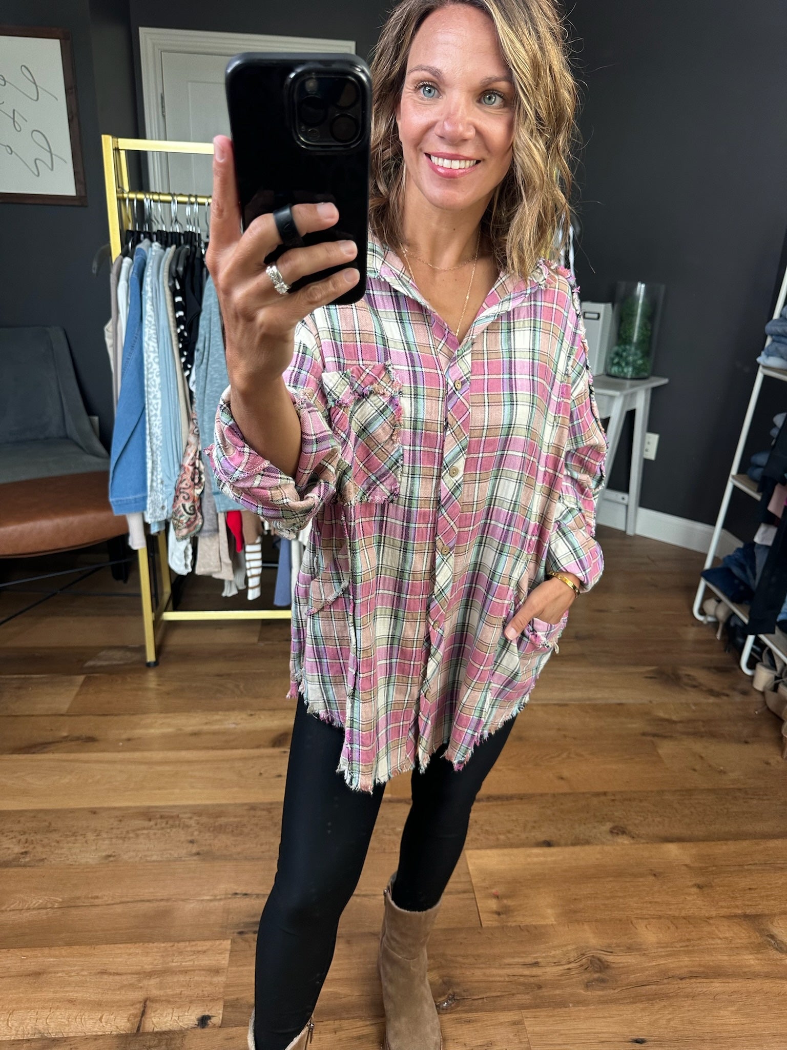 Harvest Harmony Frayed Hem Plaid Button-Down Top - Multiple Options-Easel-Anna Kaytes Boutique, Women's Fashion Boutique in Grinnell, Iowa