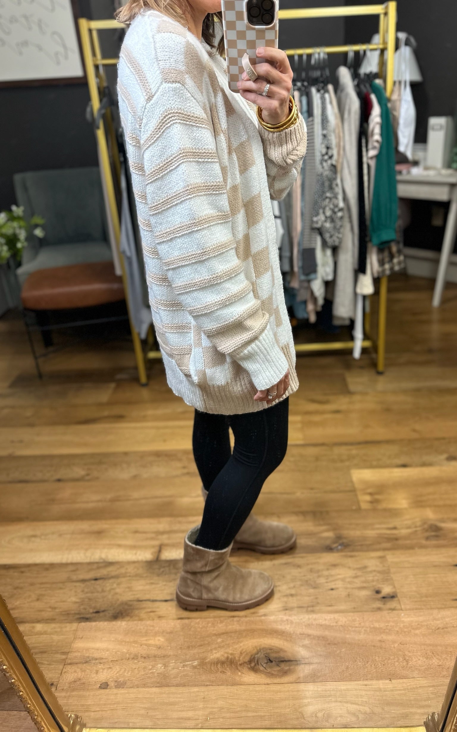 Dream Come True Checkered Cardigan - Cream/Taupe-Wishlist-Anna Kaytes Boutique, Women's Fashion Boutique in Grinnell, Iowa