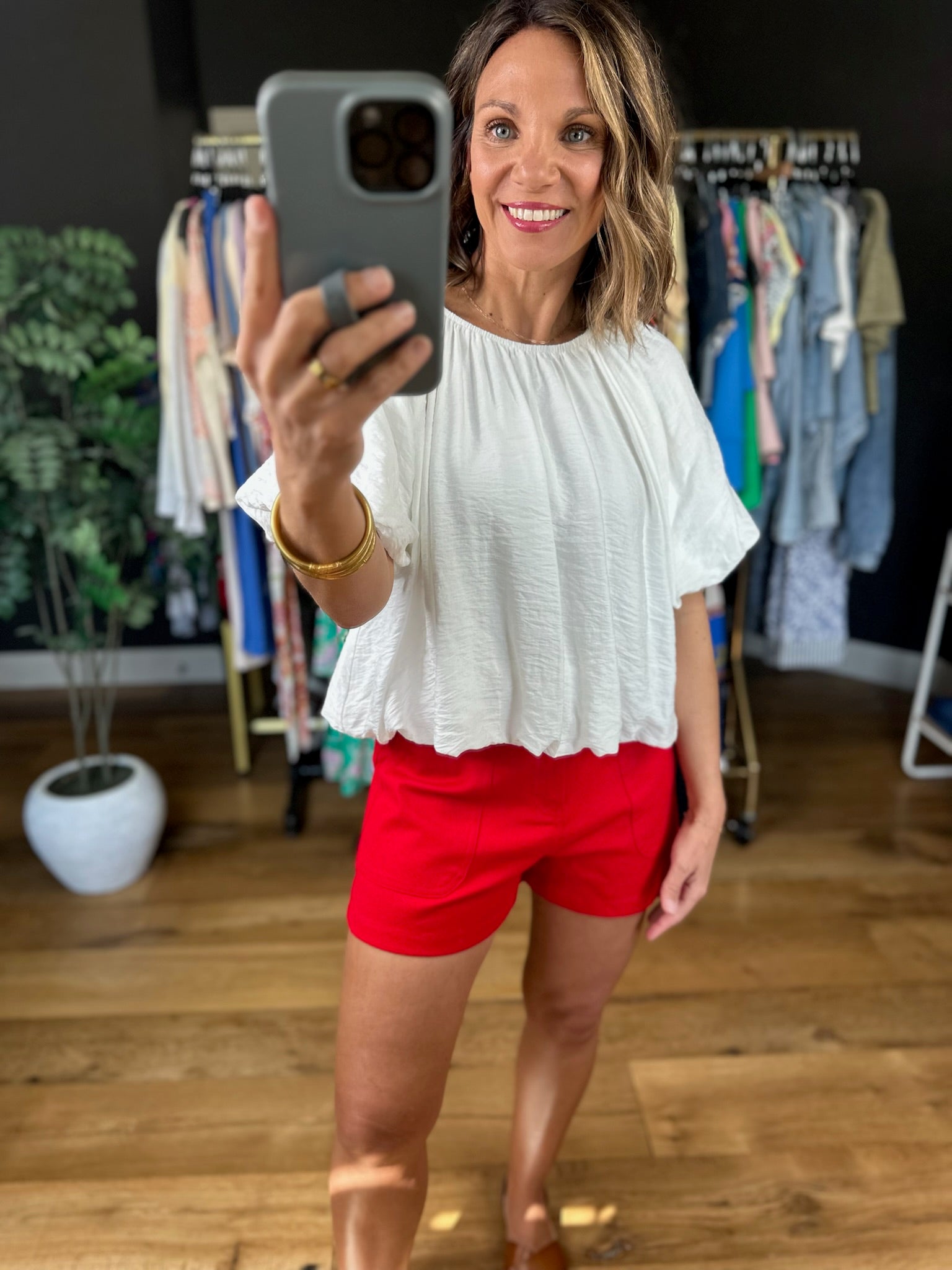 Missing Chapter Bubble-Hem Top-Short Sleeves-Entro-Anna Kaytes Boutique, Women's Fashion Boutique in Grinnell, Iowa