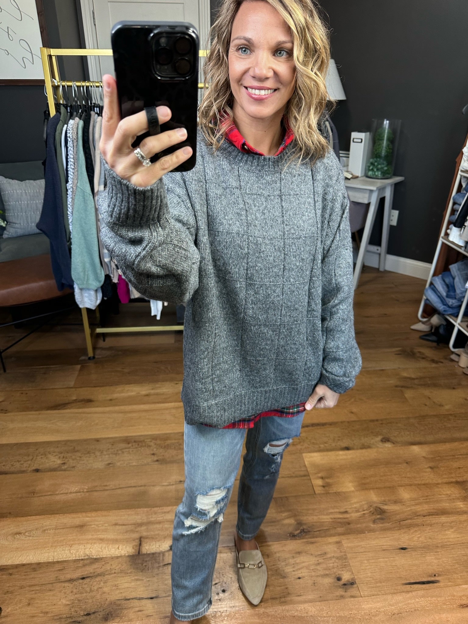 Do It Right Textured Sweater - Charcoal Black-Sweaters-La Miel MCS3564-Anna Kaytes Boutique, Women's Fashion Boutique in Grinnell, Iowa