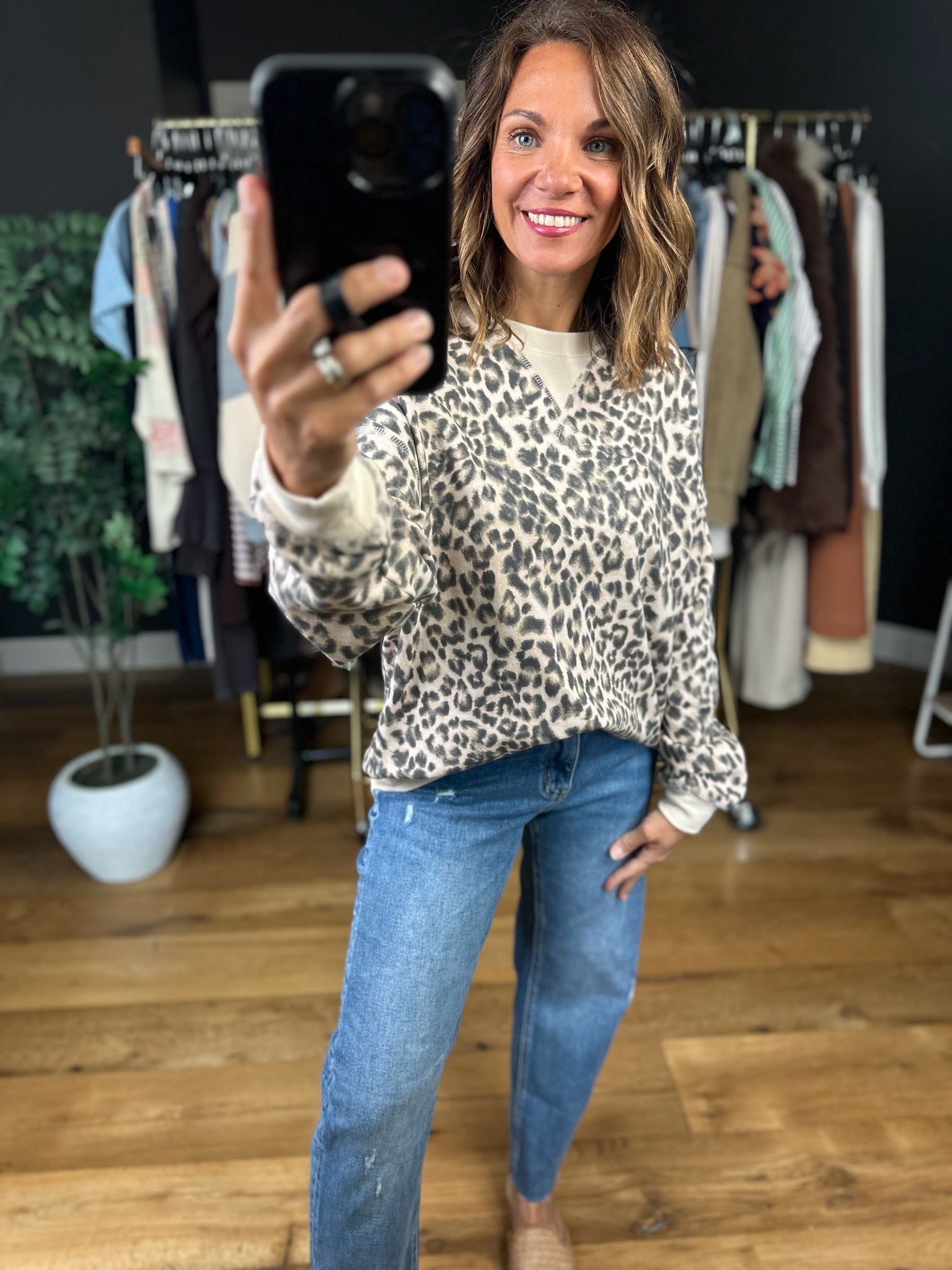 On The Spot Leopard Print Crewneck-Sweaters-JOA-Anna Kaytes Boutique, Women's Fashion Boutique in Grinnell, Iowa