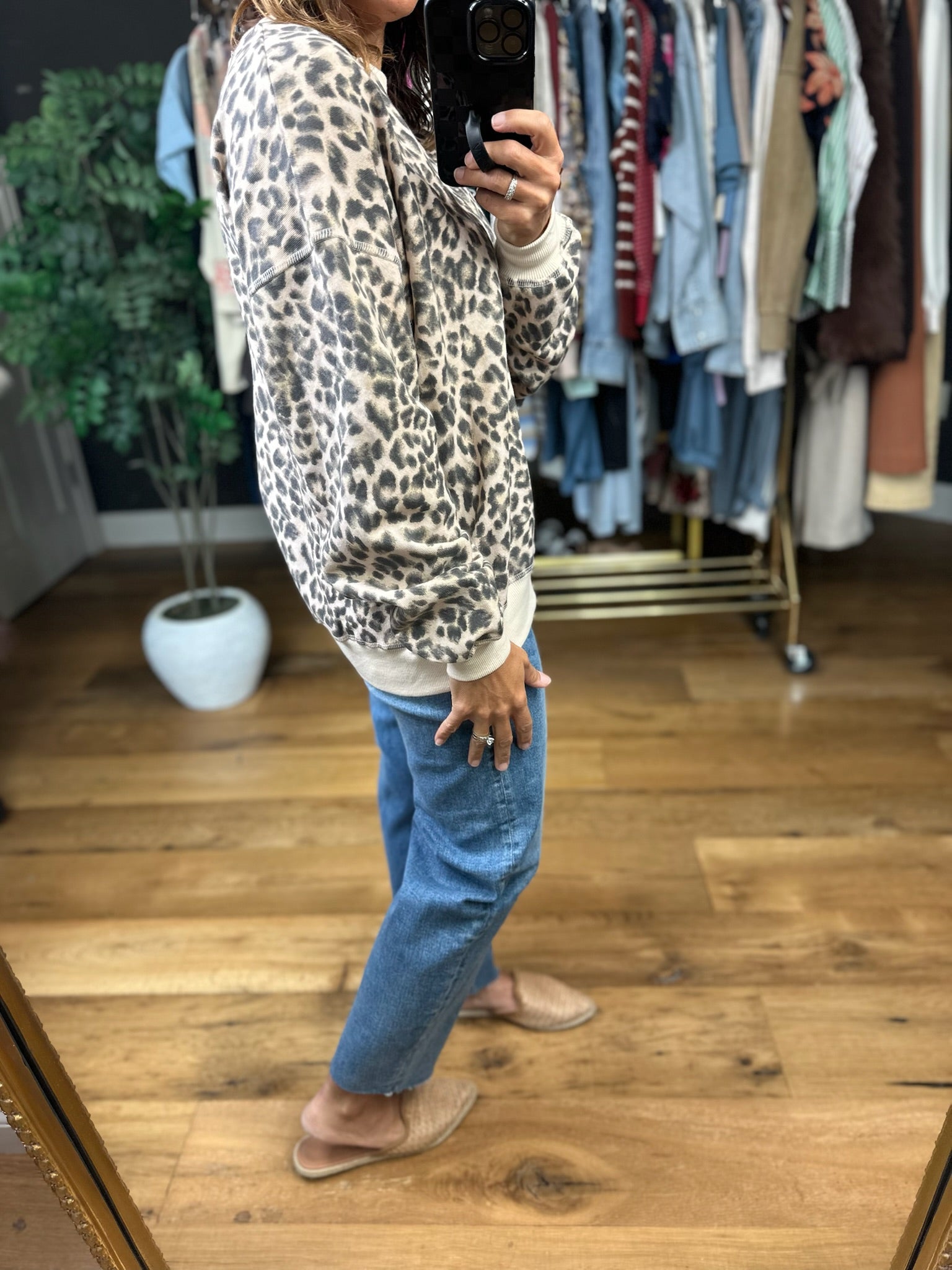 On The Spot Leopard Print Crewneck-Sweaters-JOA-Anna Kaytes Boutique, Women's Fashion Boutique in Grinnell, Iowa