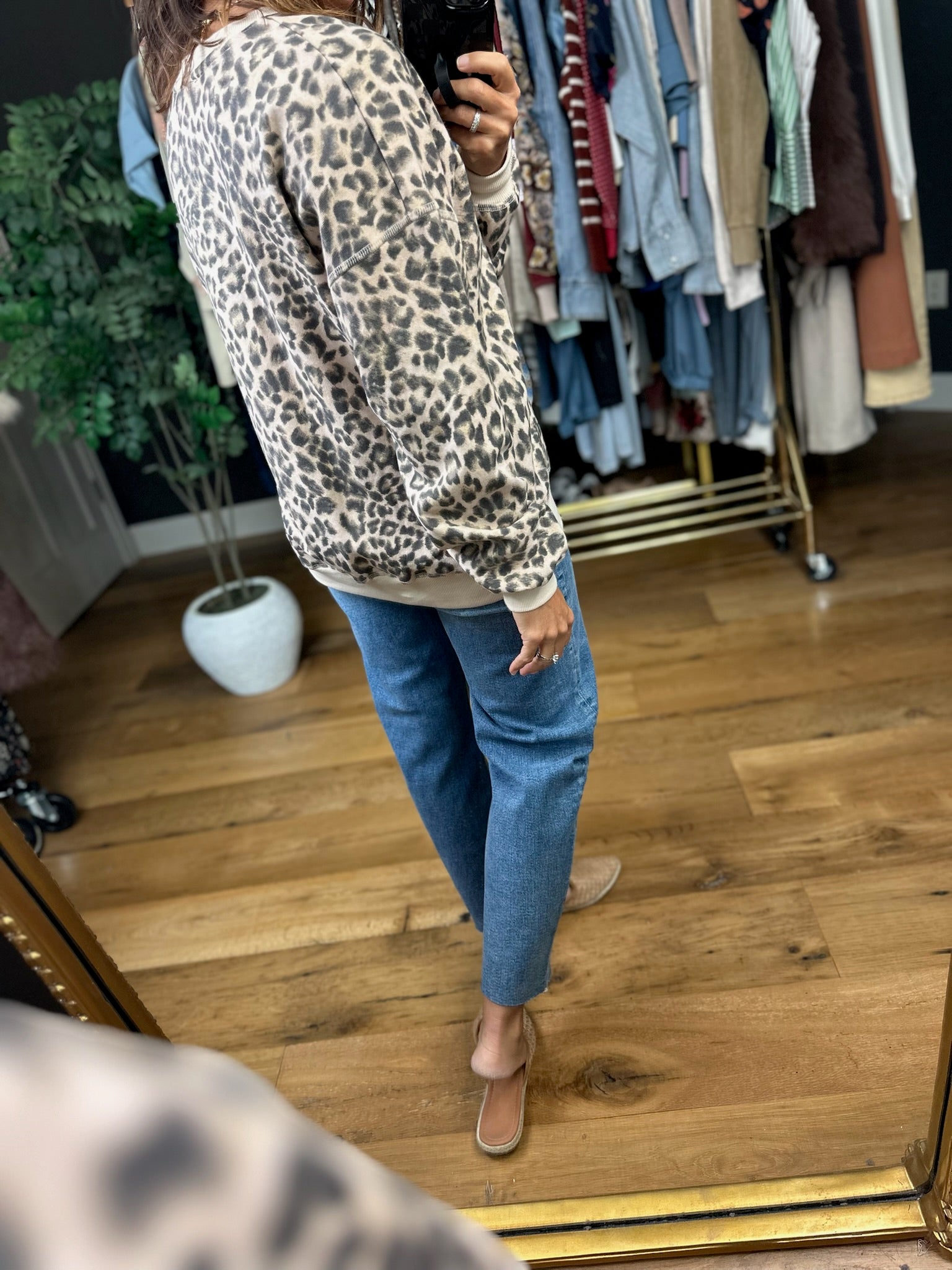 On The Spot Leopard Print Crewneck-Sweaters-JOA-Anna Kaytes Boutique, Women's Fashion Boutique in Grinnell, Iowa