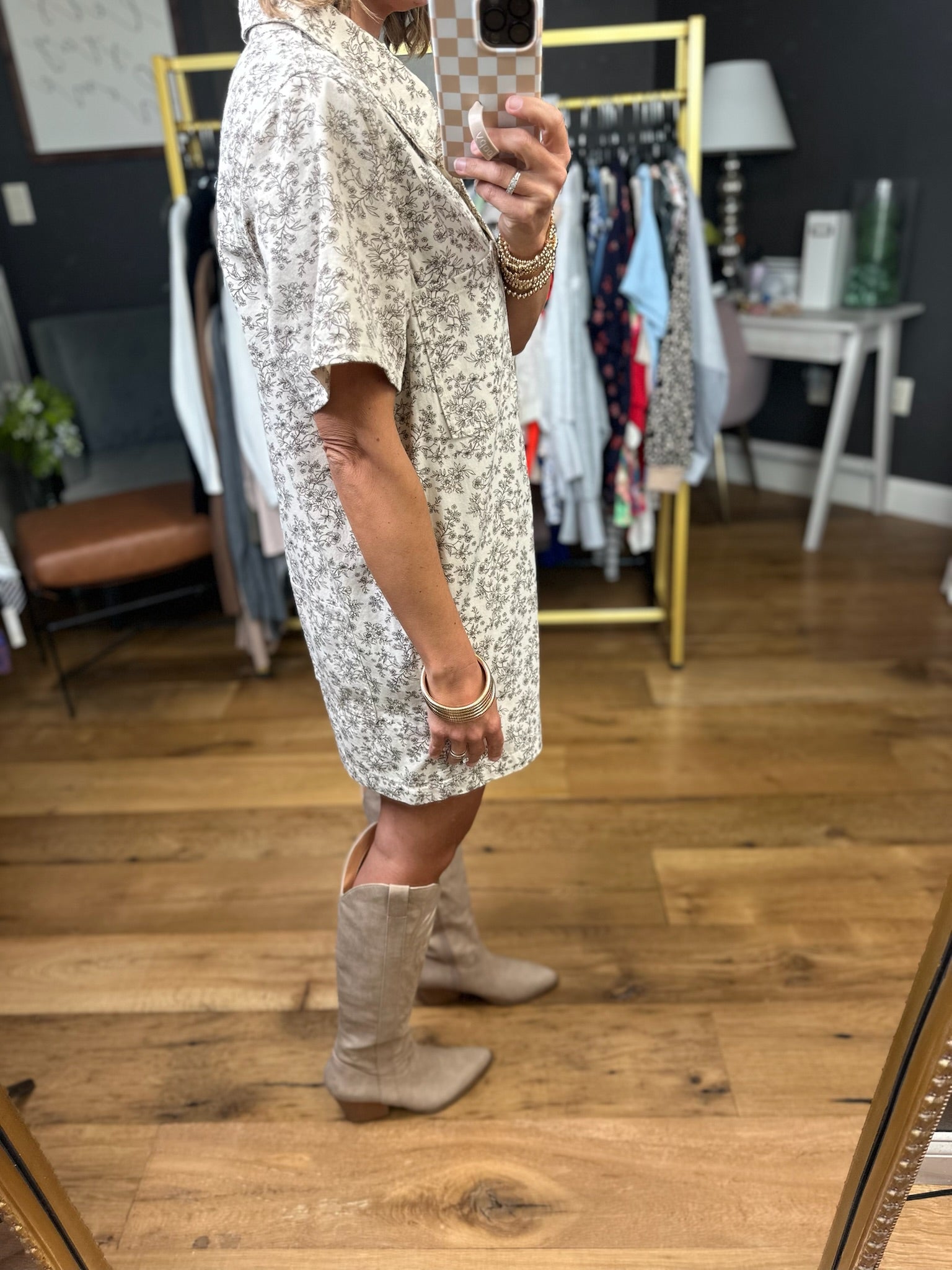 Heading West Floral Button-Down Romper - Natural/Brown-Wishlist-Anna Kaytes Boutique, Women's Fashion Boutique in Grinnell, Iowa