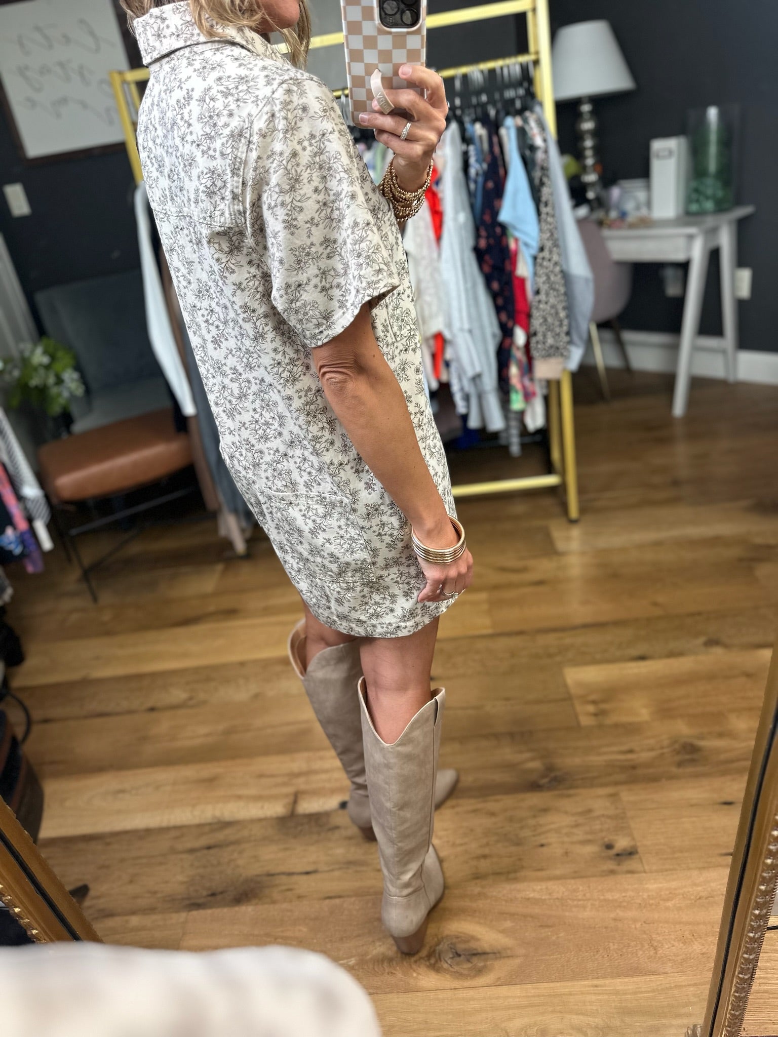 Heading West Floral Button-Down Romper - Natural/Brown-Wishlist-Anna Kaytes Boutique, Women's Fashion Boutique in Grinnell, Iowa