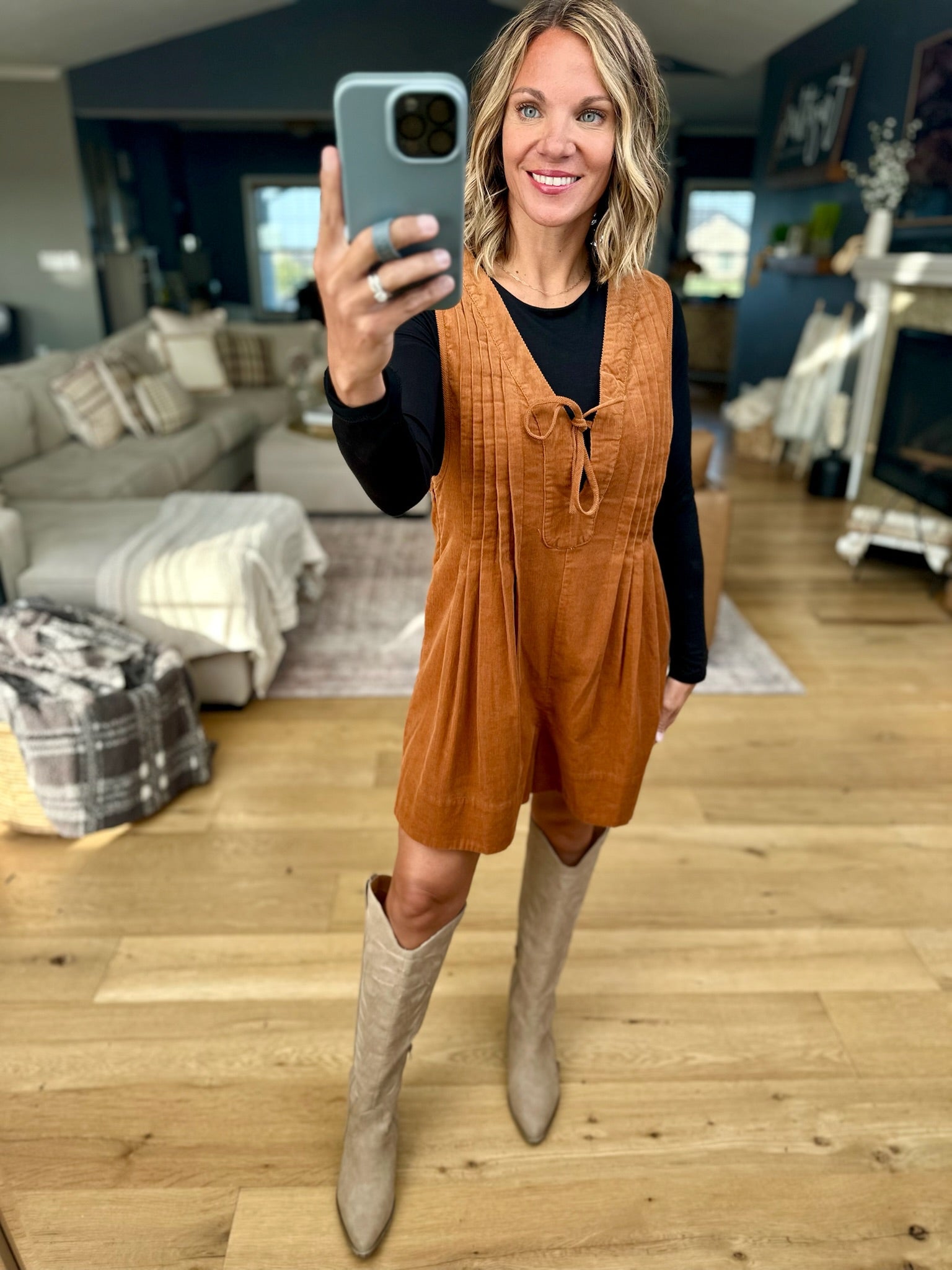 Start With Fall Tie-Front Romper-Wishlist-Anna Kaytes Boutique, Women's Fashion Boutique in Grinnell, Iowa