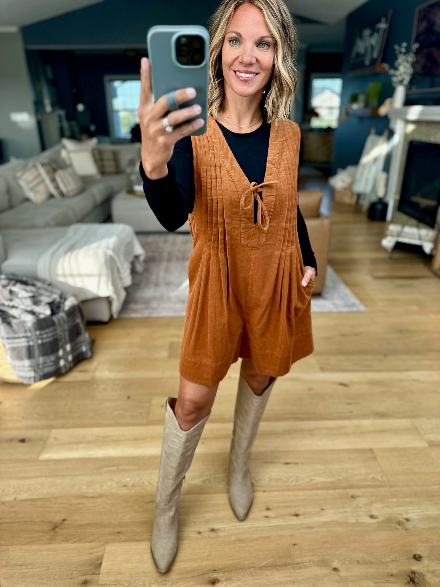 Start With Fall Tie-Front Romper-Wishlist-Anna Kaytes Boutique, Women's Fashion Boutique in Grinnell, Iowa