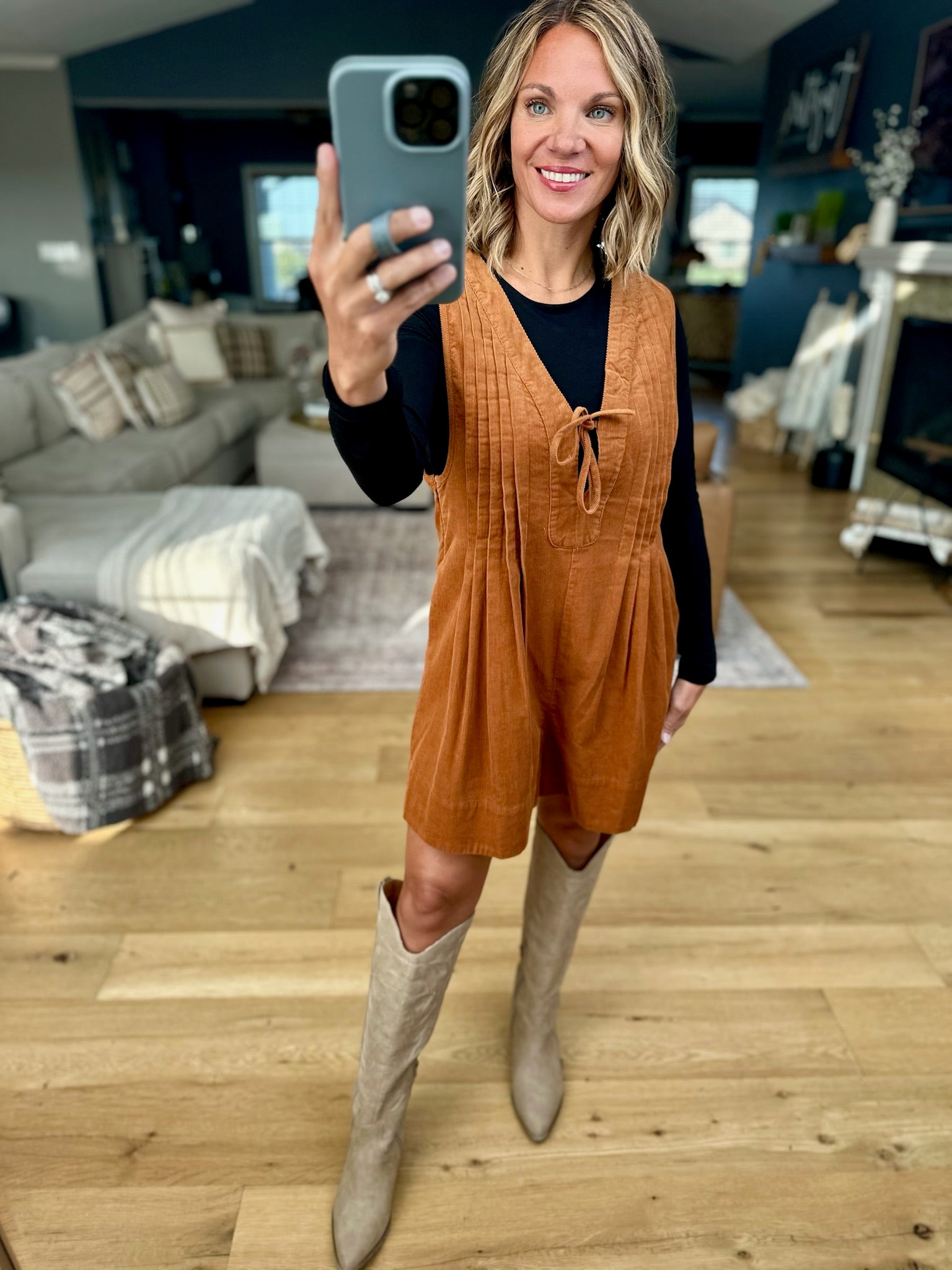 **Start With Fall Tie-Front Romper-Wishlist-Anna Kaytes Boutique, Women's Fashion Boutique in Grinnell, Iowa
