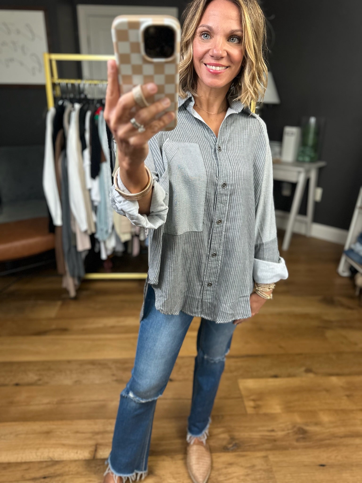 Around The World Contrasting Button-Down Top - Black-Aemi & Co-Anna Kaytes Boutique, Women's Fashion Boutique in Grinnell, Iowa