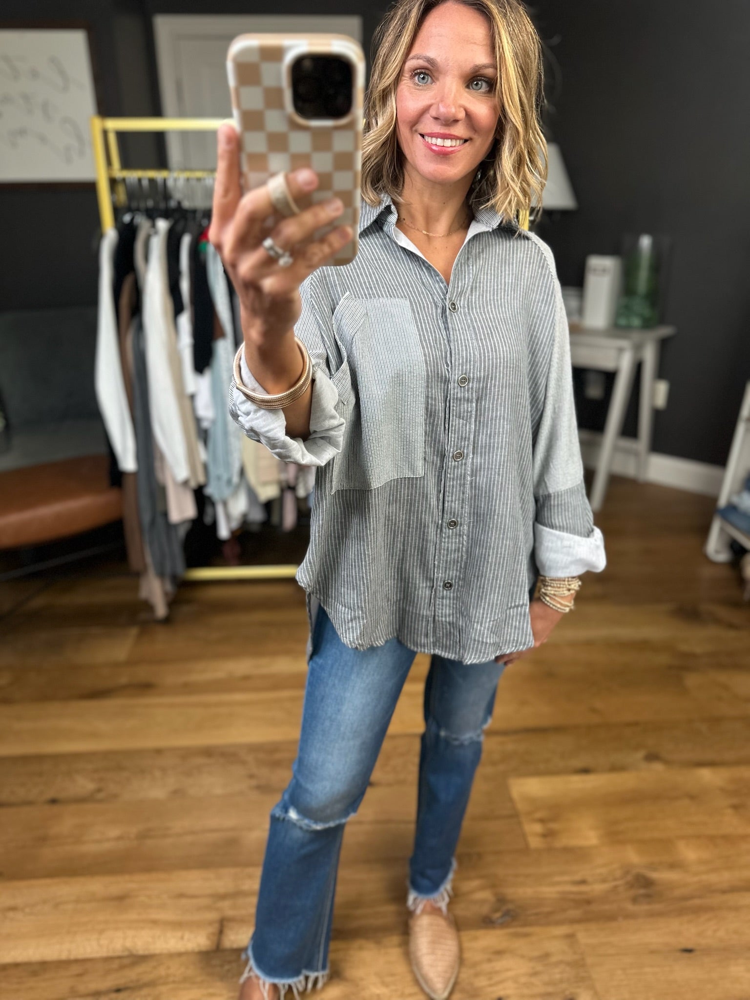 Around The World Contrasting Button-Down Top - Black-Aemi & Co-Anna Kaytes Boutique, Women's Fashion Boutique in Grinnell, Iowa
