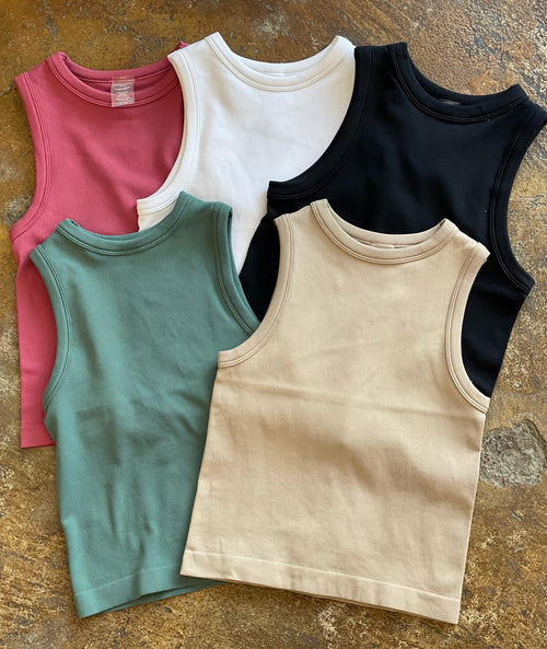 Bet On Me Ribbed High-Neck Tank - Multiple Options-Dynamic 837-Anna Kaytes Boutique, Women's Fashion Boutique in Grinnell, Iowa
