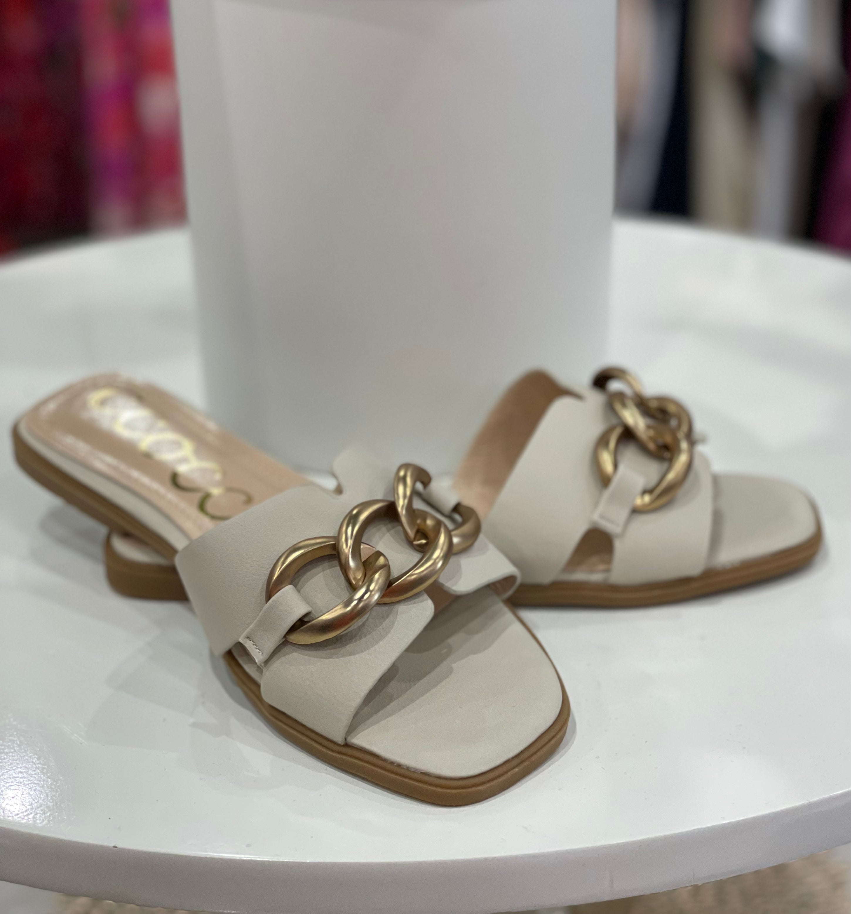 Miley Sandal With Chain Detail- Cream-Sandals-Ccocci-Anna Kaytes Boutique, Women's Fashion Boutique in Grinnell, Iowa