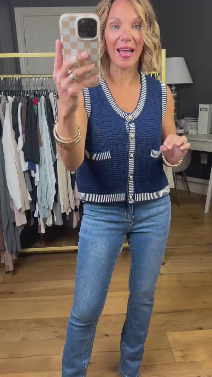 Top Of My Mind Knit Vest - Navy – Anna Kaytes Boutique