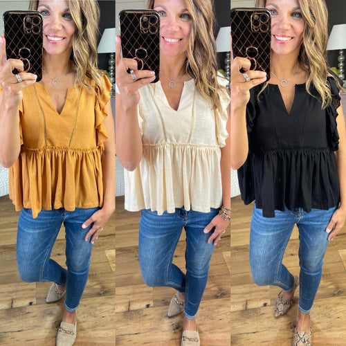 It Just Comes Natural Ruffle Peplum V-Neck - Multiple Options