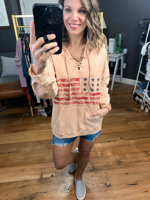 Memorial Moment Distressed Flag Hoodie - Dusty Camel