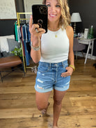 The Haley Distressed Denim Short 2.0 - Medium Wash-Shorts-Eunina E39059M00-Anna Kaytes Boutique, Women's Fashion Boutique in Grinnell, Iowa