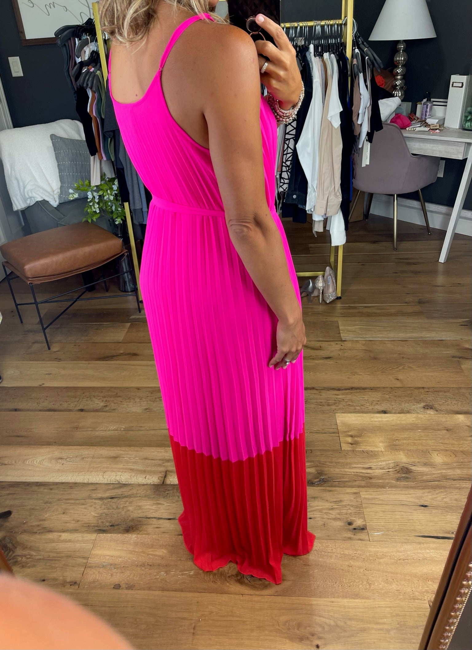 Feel Your Love Colorblock Maxi Dress - Hot Pink/Red