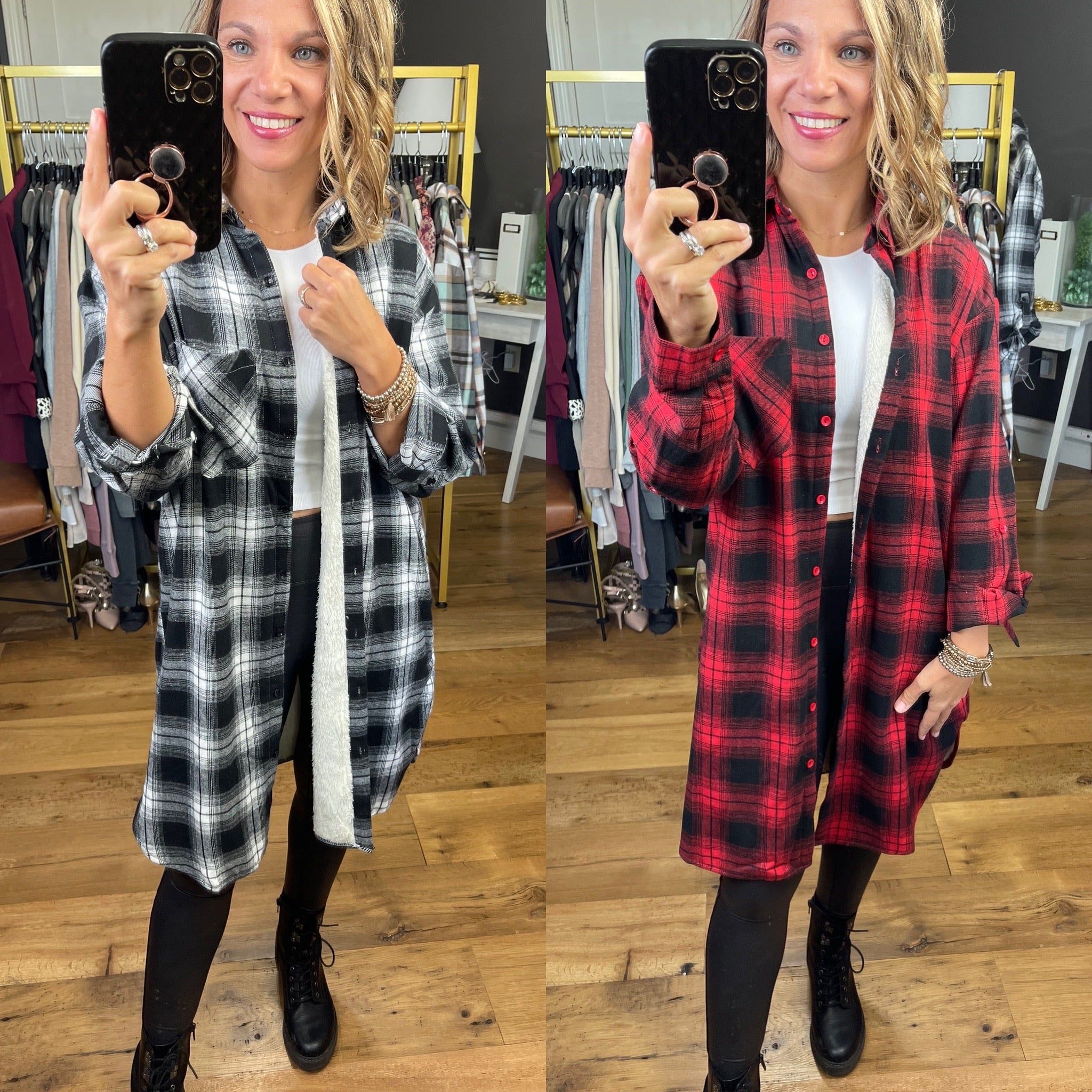 Stakes Are High Sherpa Lined Shacket  - Red and Black Check