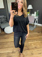 Once Upon A Time V Neck with Cuffed Sleeves- Multiple Options-Short Sleeves-cherish T22438-Anna Kaytes Boutique, Women's Fashion Boutique in Grinnell, Iowa