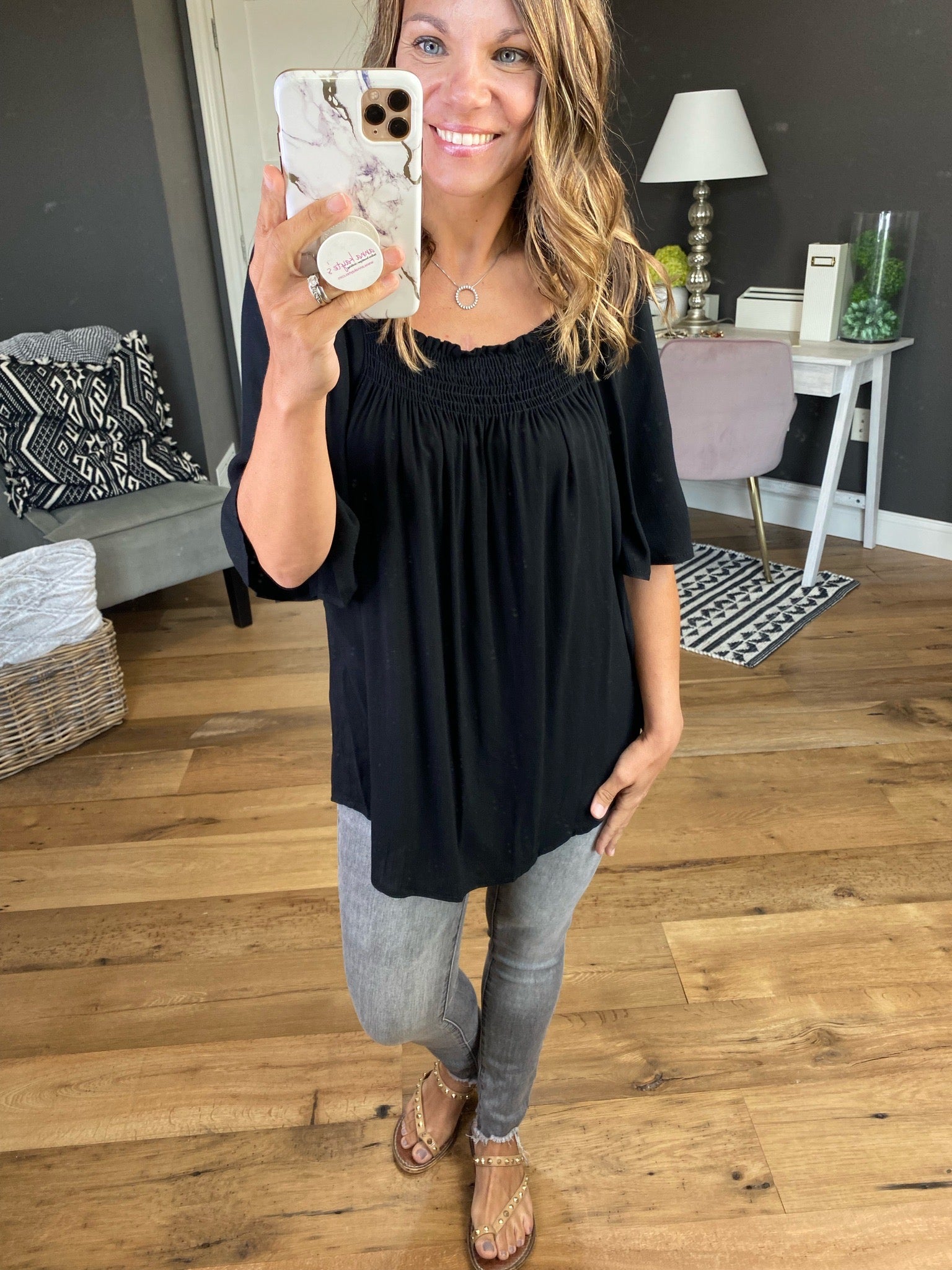 Long Way Around Flowy Blouse With Elastic Detail - Multiple Options
