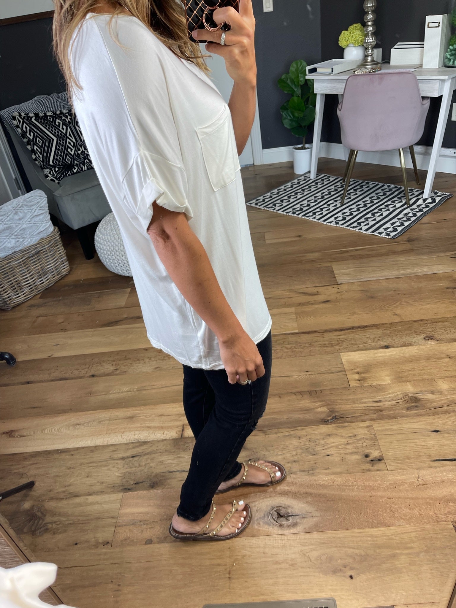 Once Upon A Time V Neck with Cuffed Sleeves- Multiple Options-Short Sleeves-cherish T22438-Anna Kaytes Boutique, Women's Fashion Boutique in Grinnell, Iowa